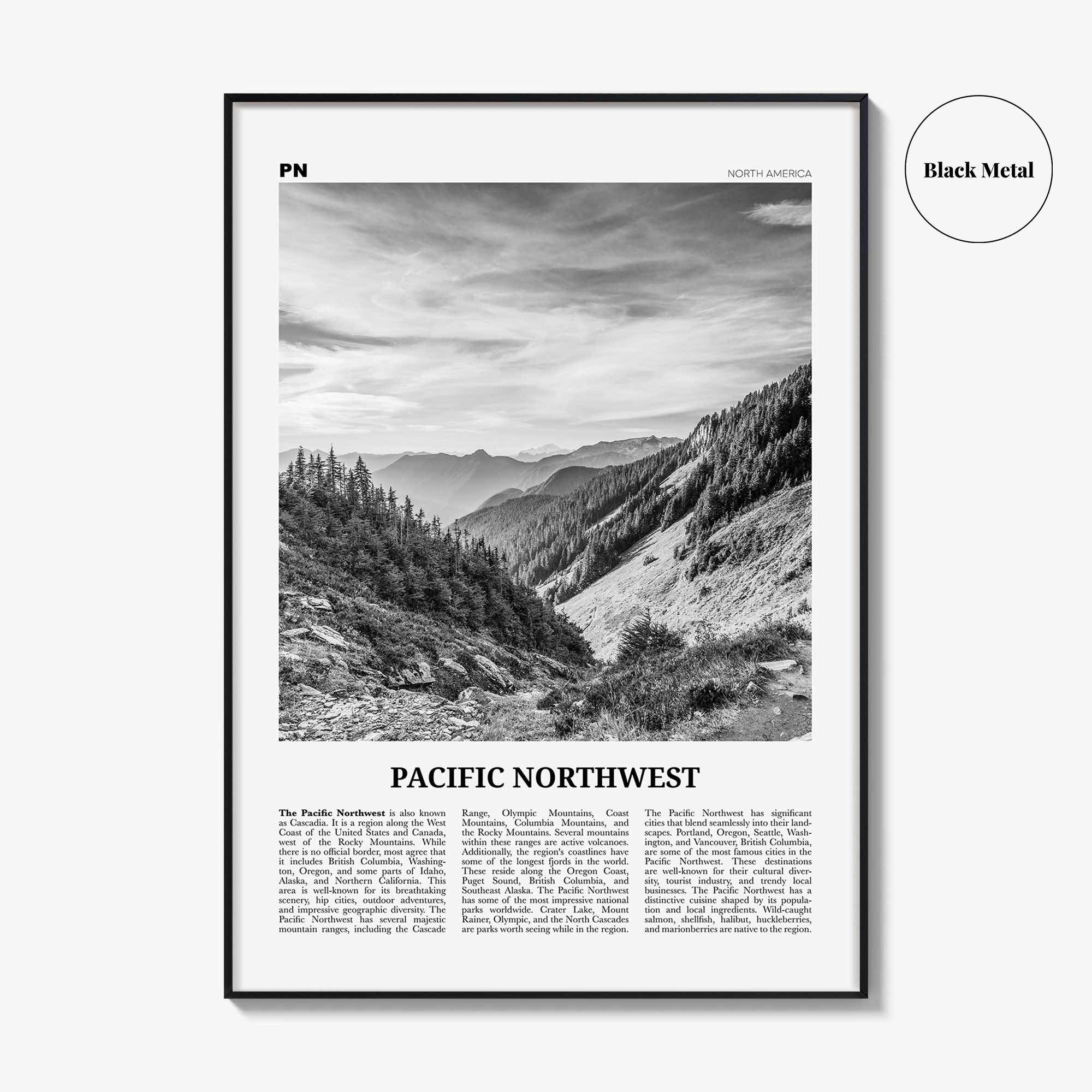Pacific Northwest Print Black and White, Pacific Northwest Wall Art, Pacific Northwest Poster, Pacific Northwest Photo Pacific Northwest Map
