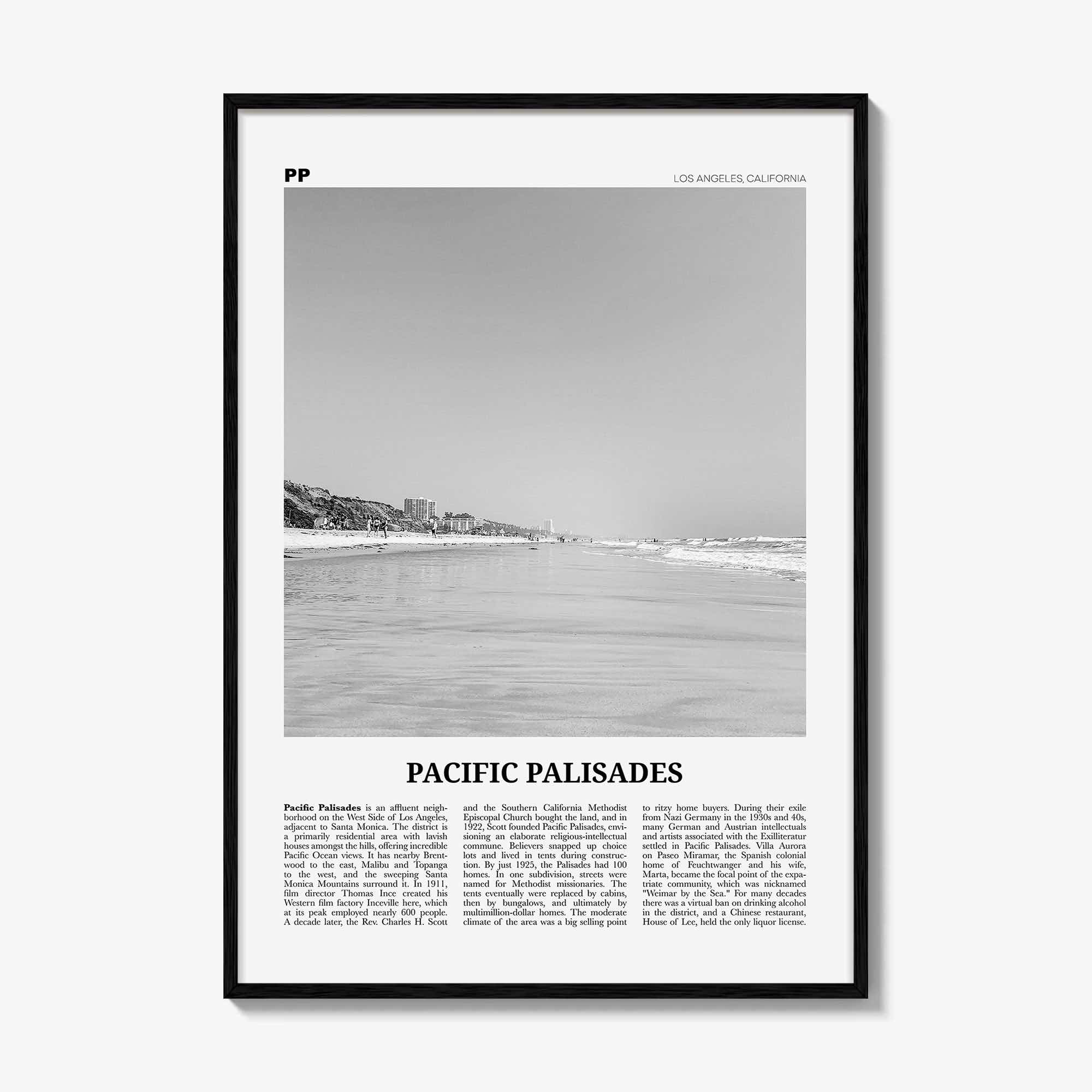 Pacific Palisades Print Black and White, Pacific Palisades Wall Art, Pacific Palisades Poster, Pacific Palisades Photo, California, USA