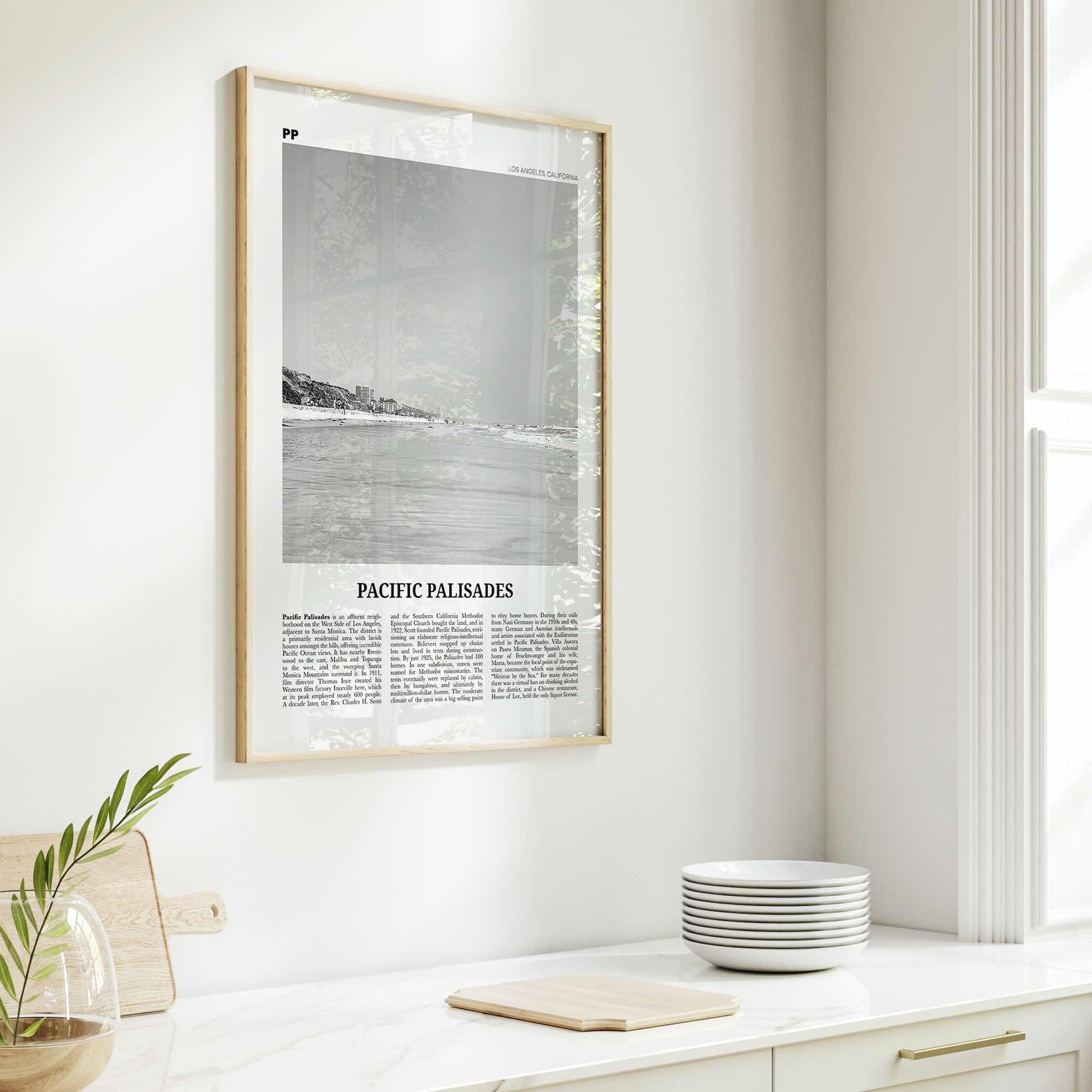 Pacific Palisades Print Black and White, Pacific Palisades Wall Art, Pacific Palisades Poster, Pacific Palisades Photo, California, USA