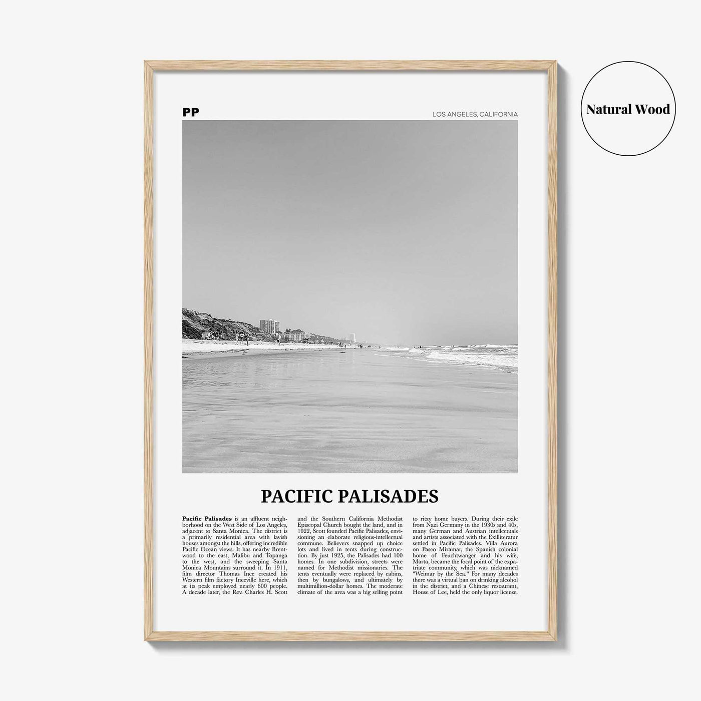 Pacific Palisades Print Black and White, Pacific Palisades Wall Art, Pacific Palisades Poster, Pacific Palisades Photo, California, USA