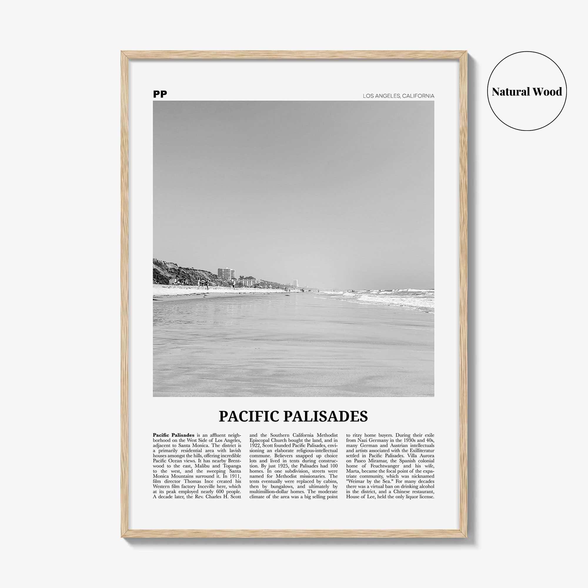 Pacific Palisades Print Black and White, Pacific Palisades Wall Art, Pacific Palisades Poster, Pacific Palisades Photo, California, USA