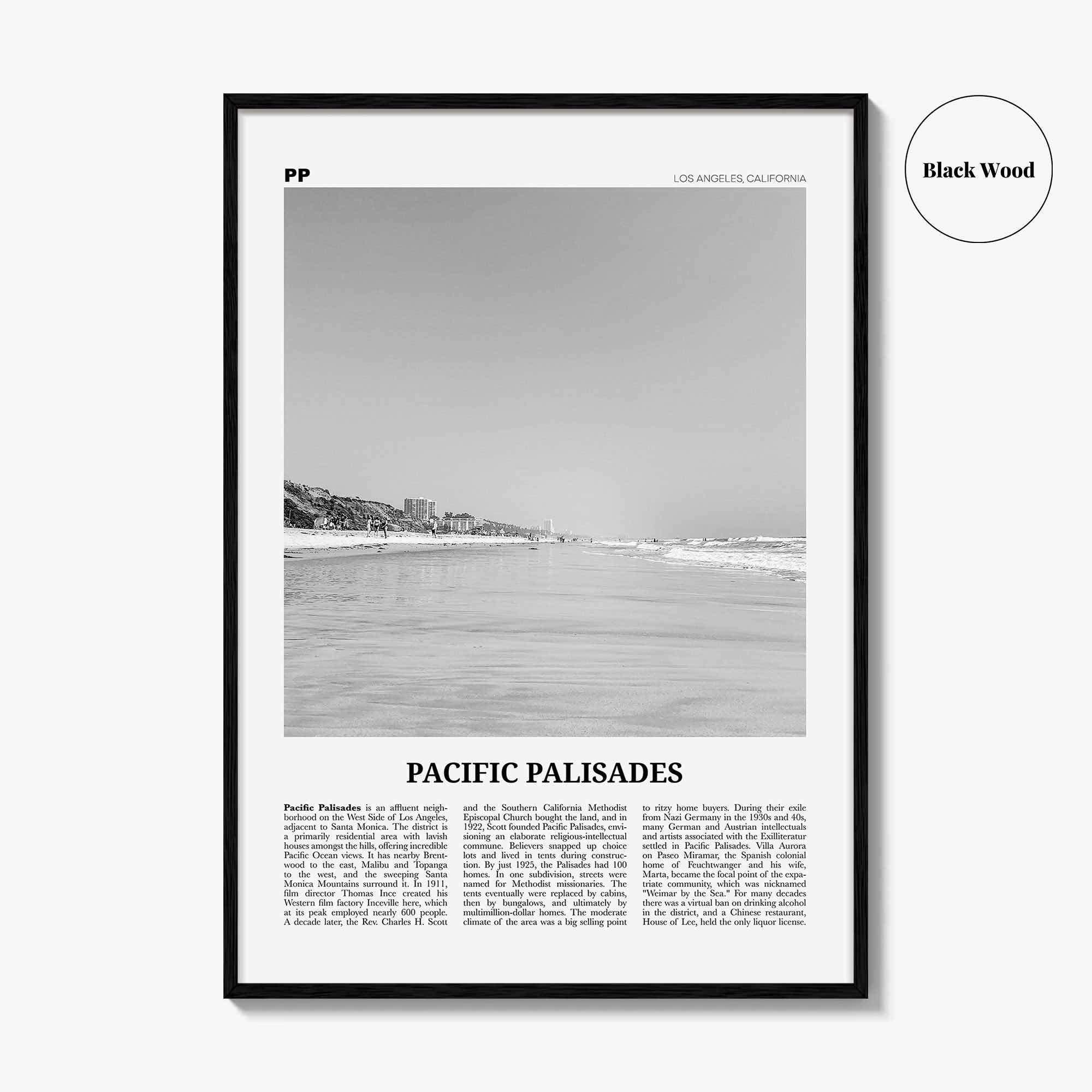 Pacific Palisades Print Black and White, Pacific Palisades Wall Art, Pacific Palisades Poster, Pacific Palisades Photo, California, USA