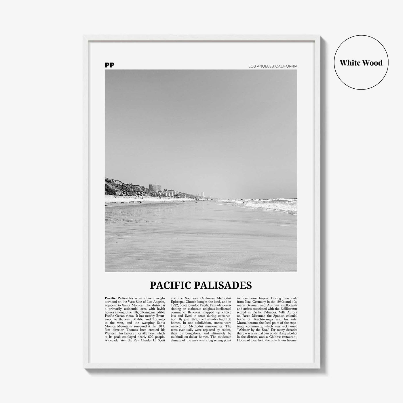 Pacific Palisades Print Black and White, Pacific Palisades Wall Art, Pacific Palisades Poster, Pacific Palisades Photo, California, USA