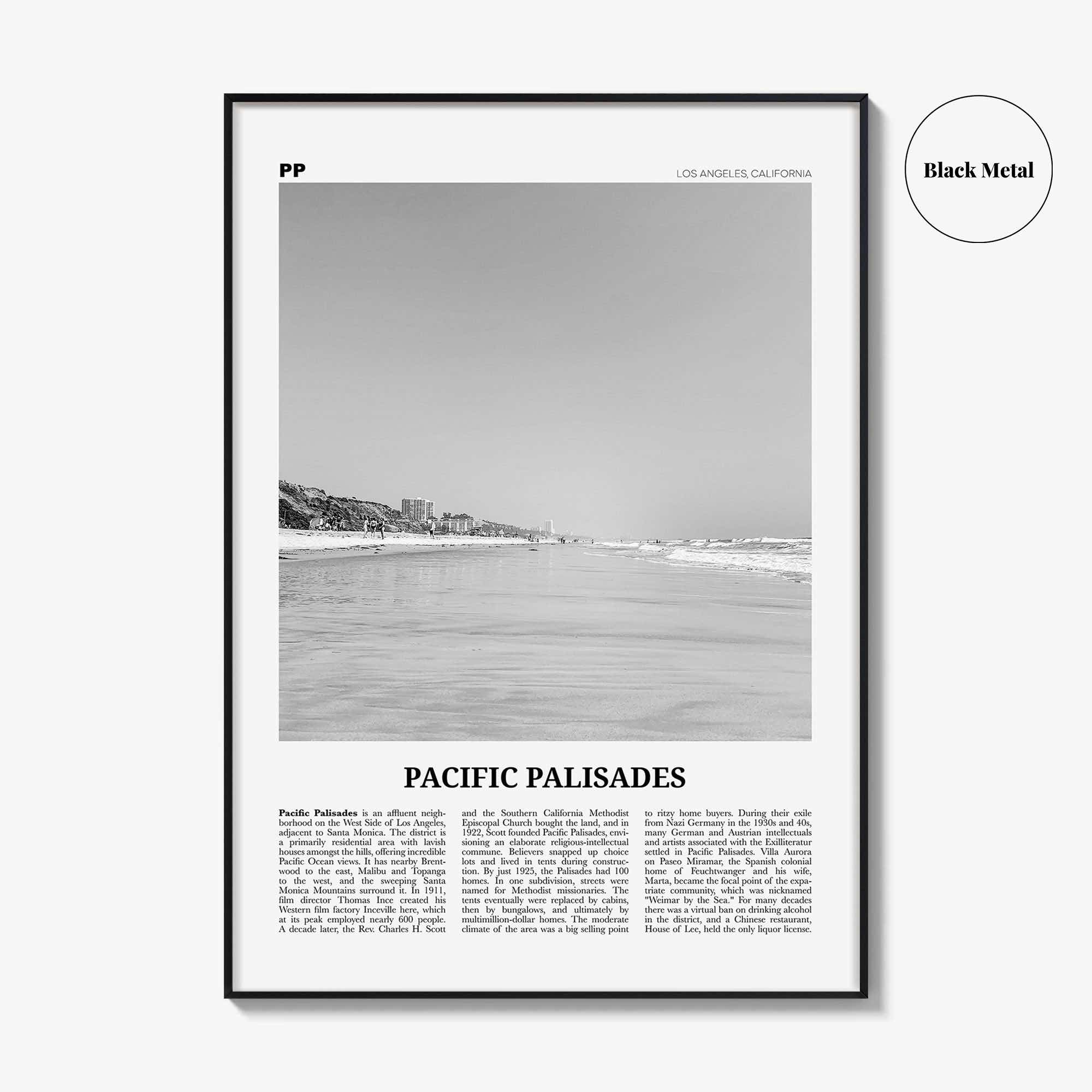 Pacific Palisades Print Black and White, Pacific Palisades Wall Art, Pacific Palisades Poster, Pacific Palisades Photo, California, USA
