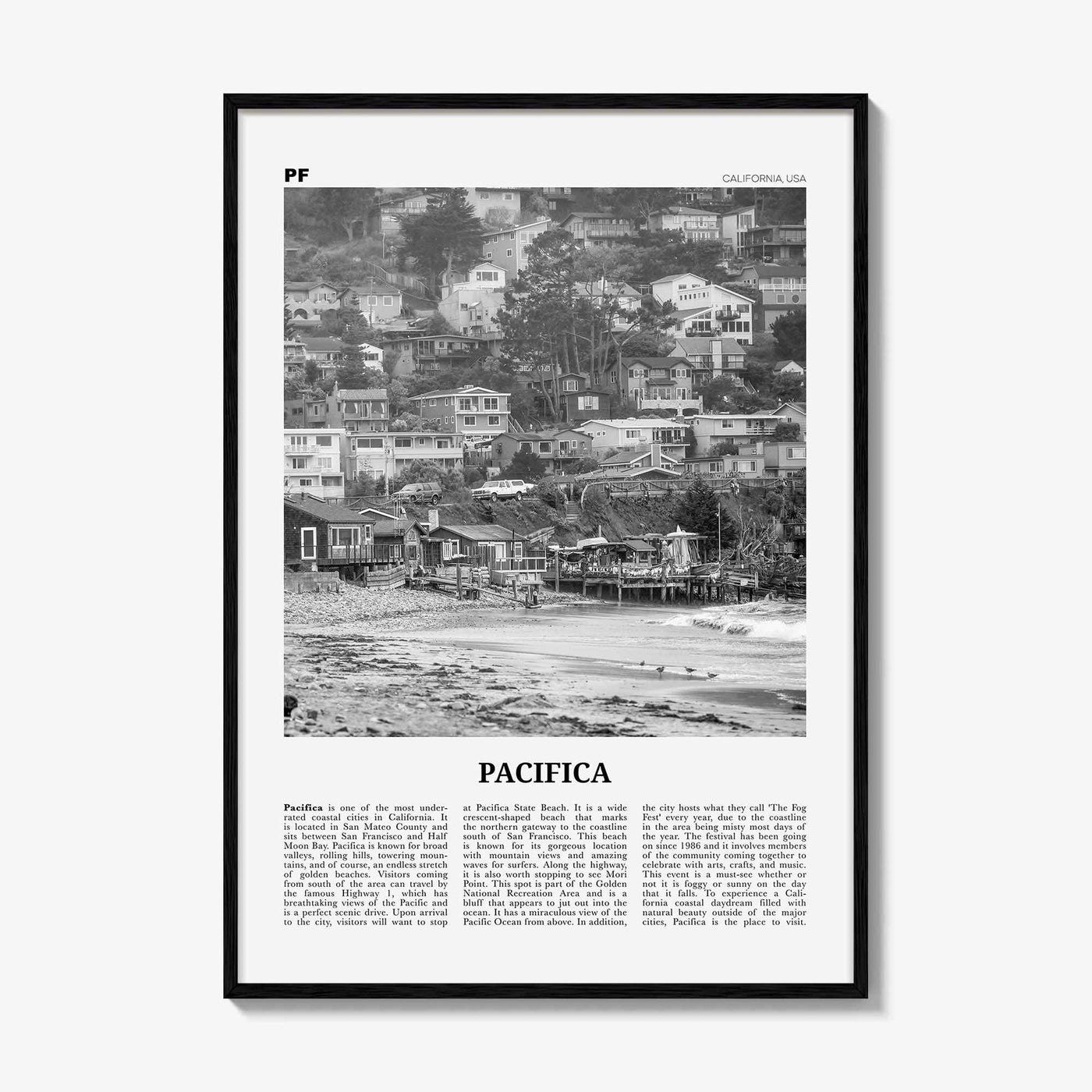 Pacifica Print Black and White No 1, Pacifica Wall Art, Pacifica Poster, Pacifica Photo, California, USA, United States