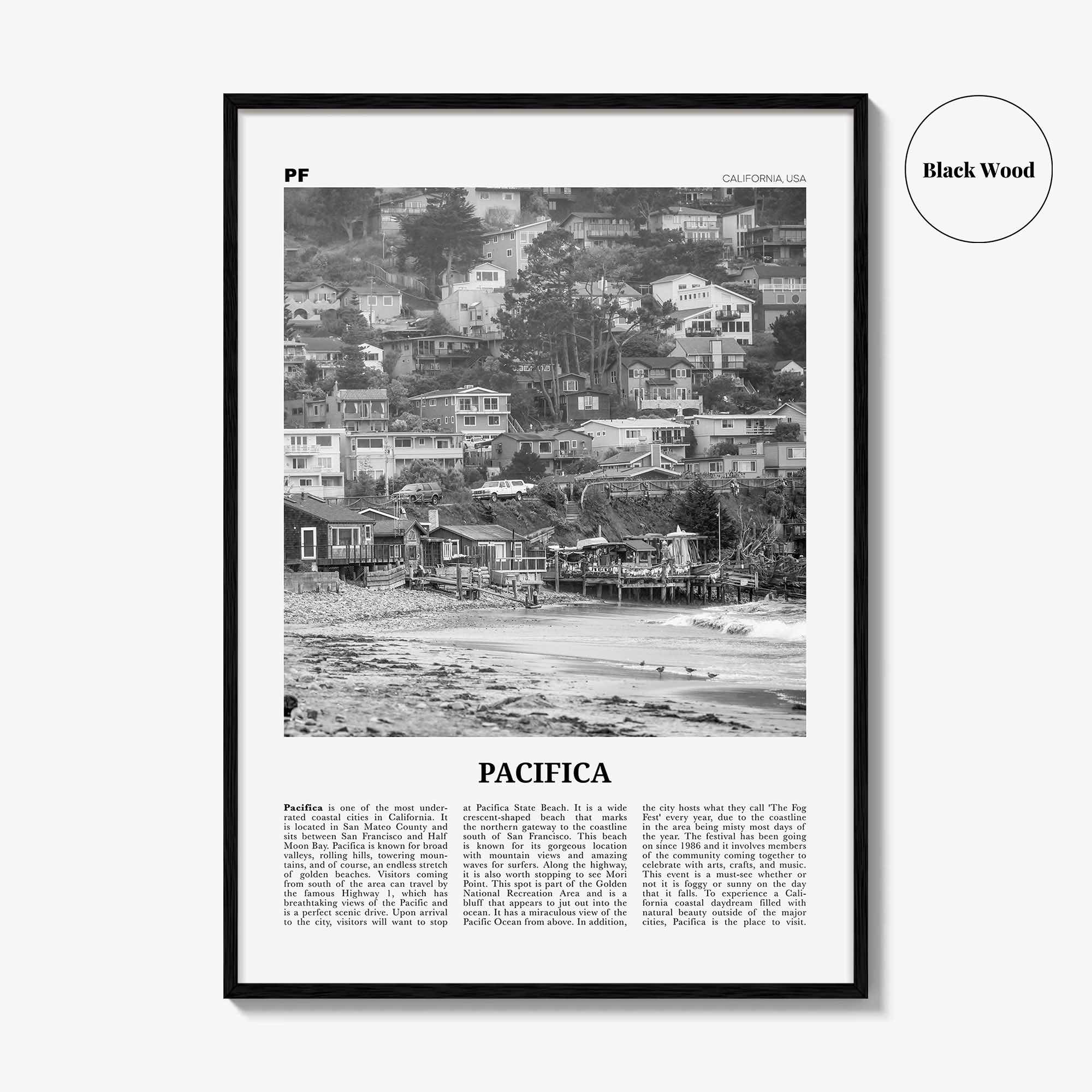 Pacifica Print Black and White No 1, Pacifica Wall Art, Pacifica Poster, Pacifica Photo, California, USA, United States