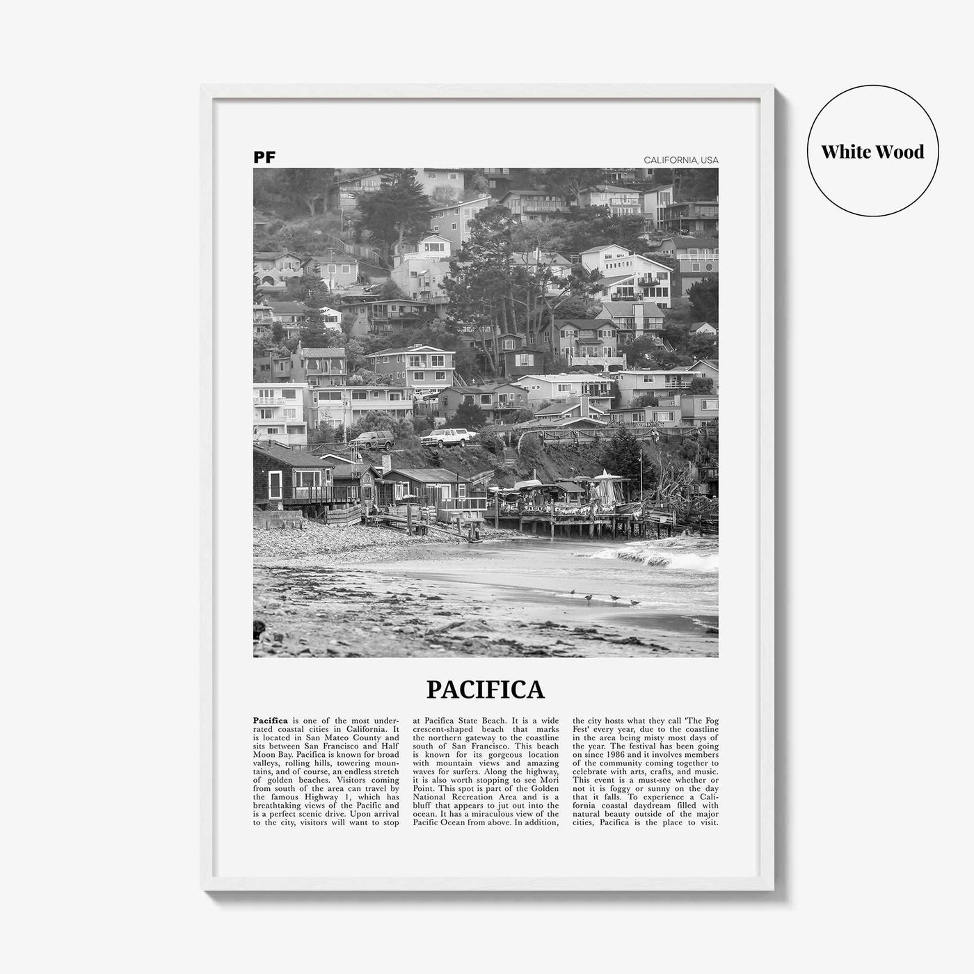 Pacifica Print Black and White No 1, Pacifica Wall Art, Pacifica Poster, Pacifica Photo, California, USA, United States