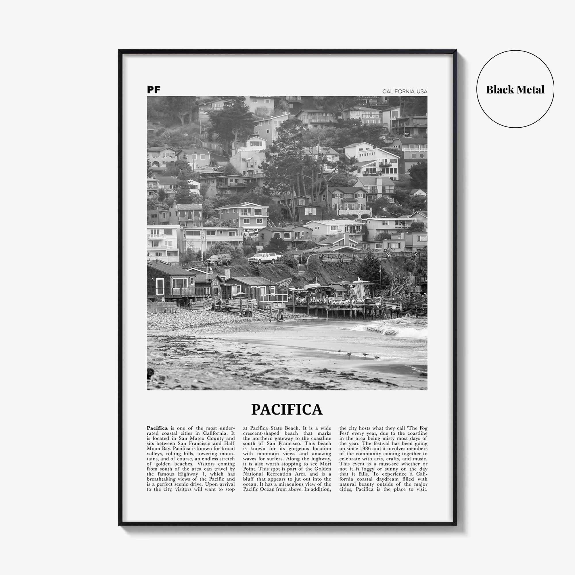 Pacifica Print Black and White No 1, Pacifica Wall Art, Pacifica Poster, Pacifica Photo, California, USA, United States