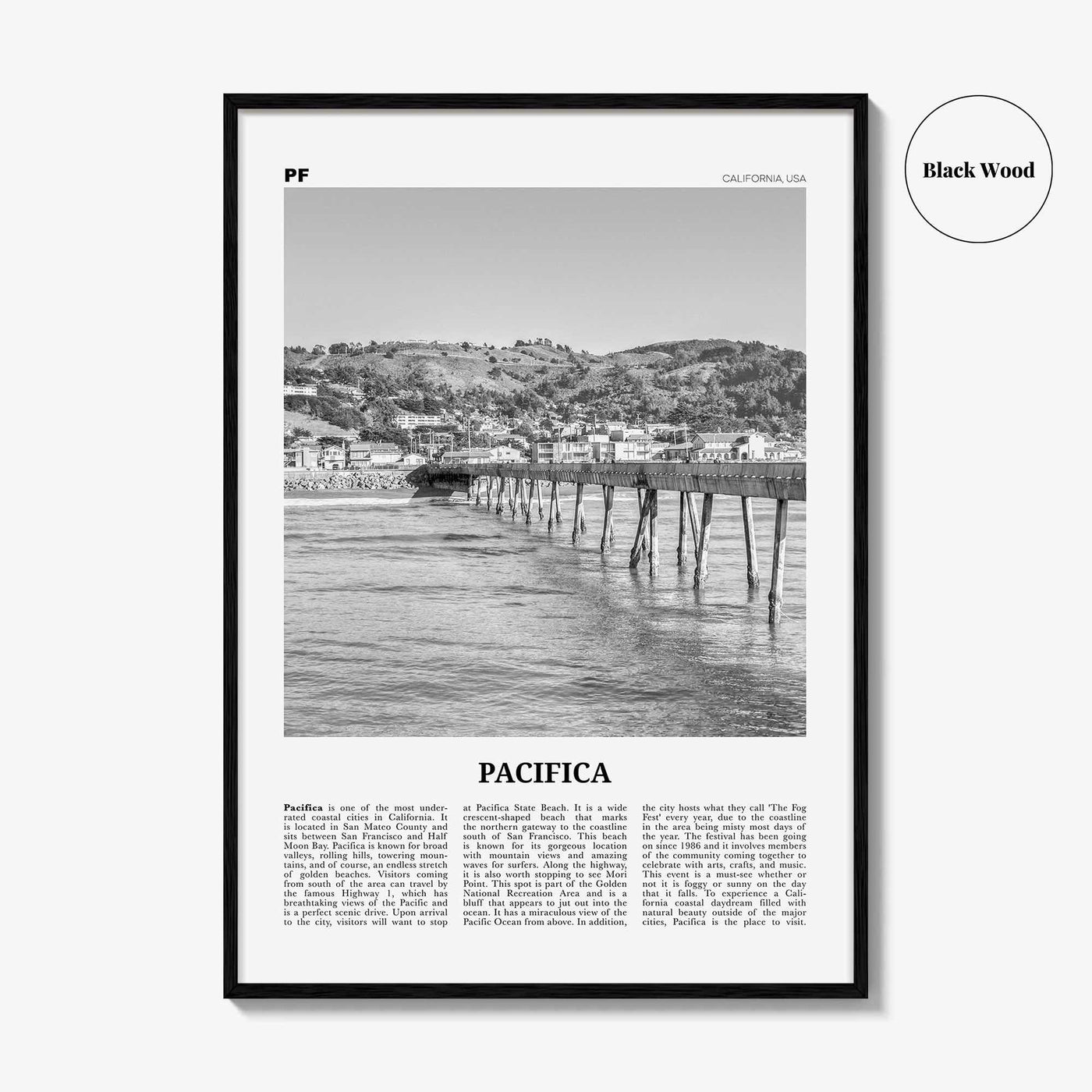 Pacifica Print Black and White No 2, Pacifica Wall Art, Pacifica Poster, Pacifica Photo, California, USA, United States