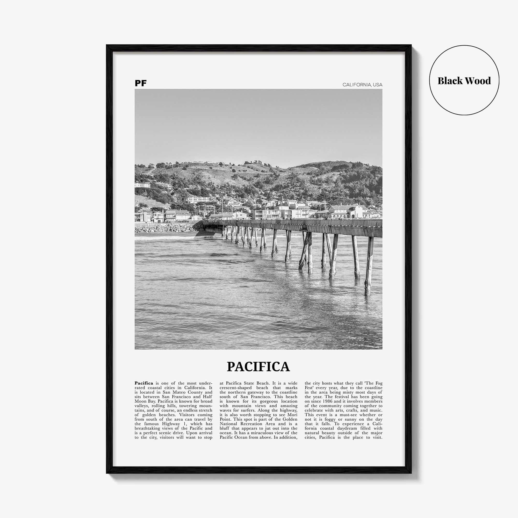 Pacifica Print Black and White No 2, Pacifica Wall Art, Pacifica Poster, Pacifica Photo, California, USA, United States