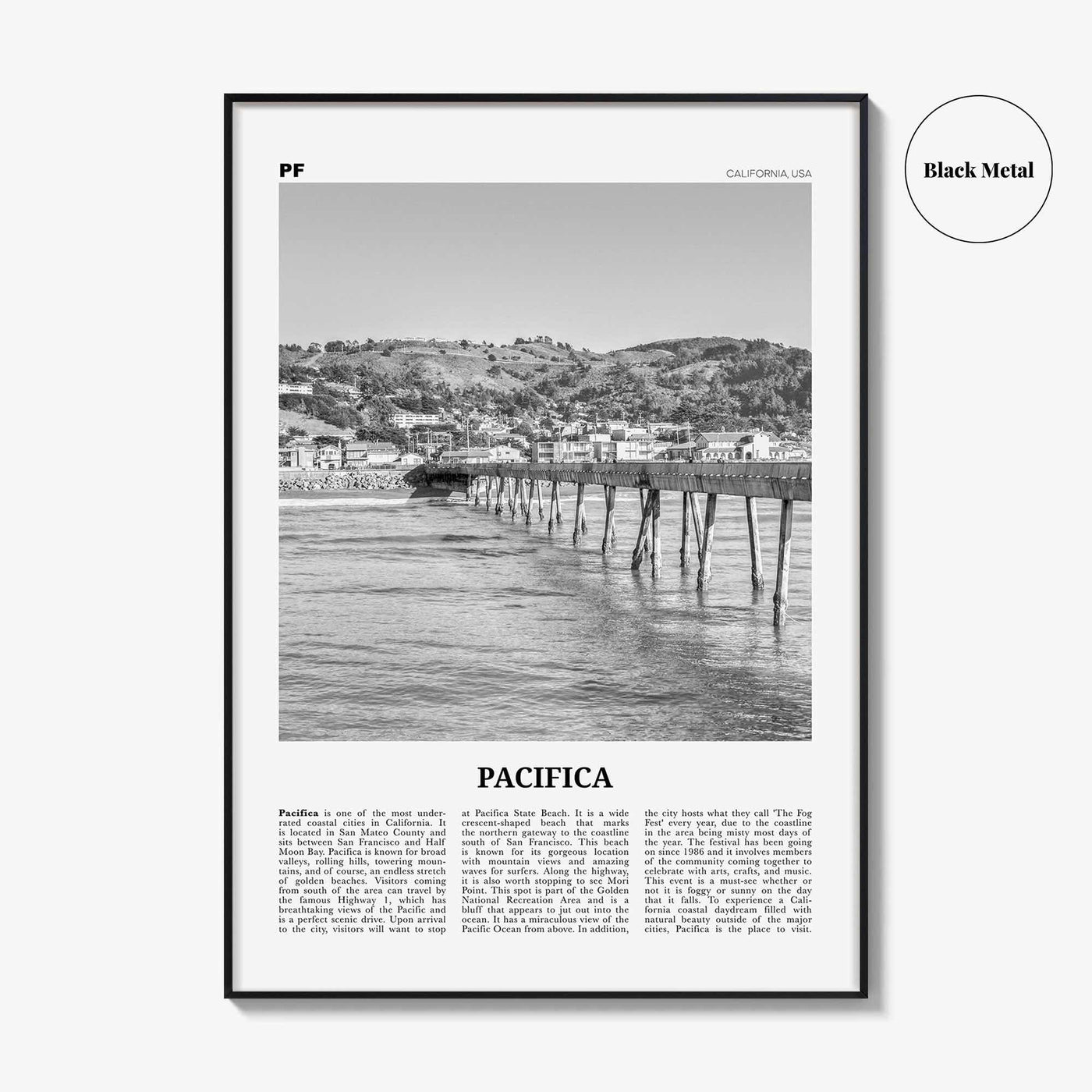 Pacifica Print Black and White No 2, Pacifica Wall Art, Pacifica Poster, Pacifica Photo, California, USA, United States