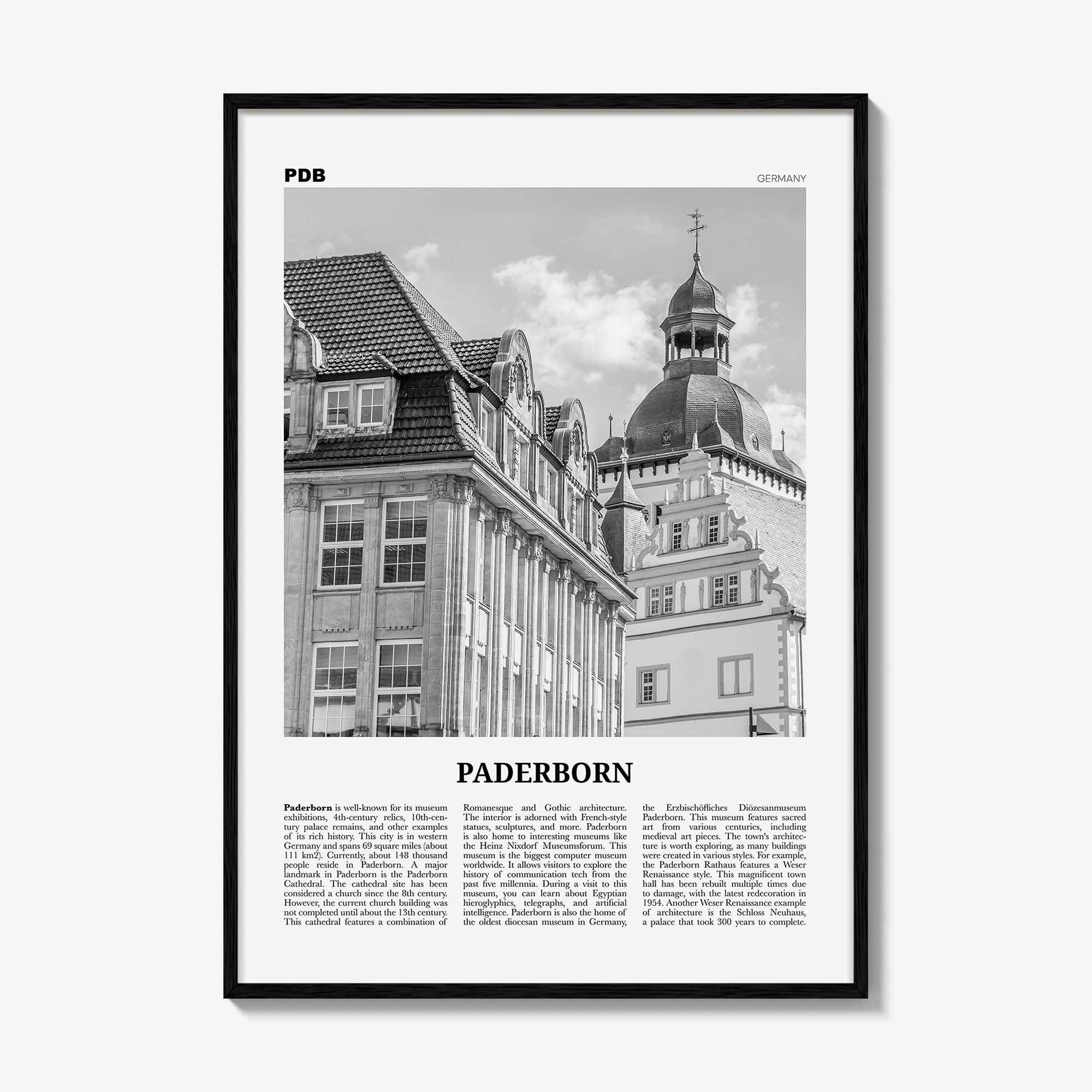Paderborn Print Black and White, Paderborn Wall Art, Paderborn Poster, Paderborn Photo, Paderborn Wall Décor, Paderborn Map, Germany