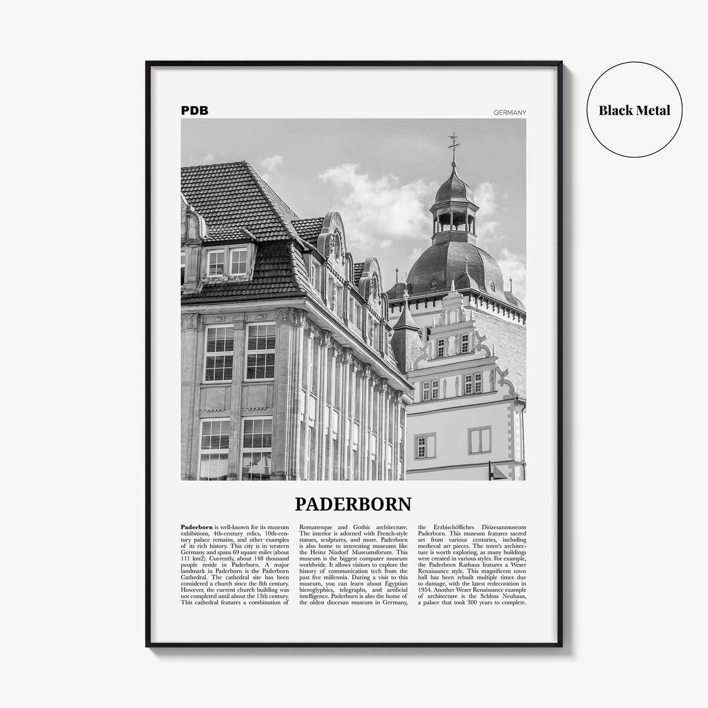 Paderborn Print Black and White, Paderborn Wall Art, Paderborn Poster, Paderborn Photo, Paderborn Wall Décor, Paderborn Map, Germany