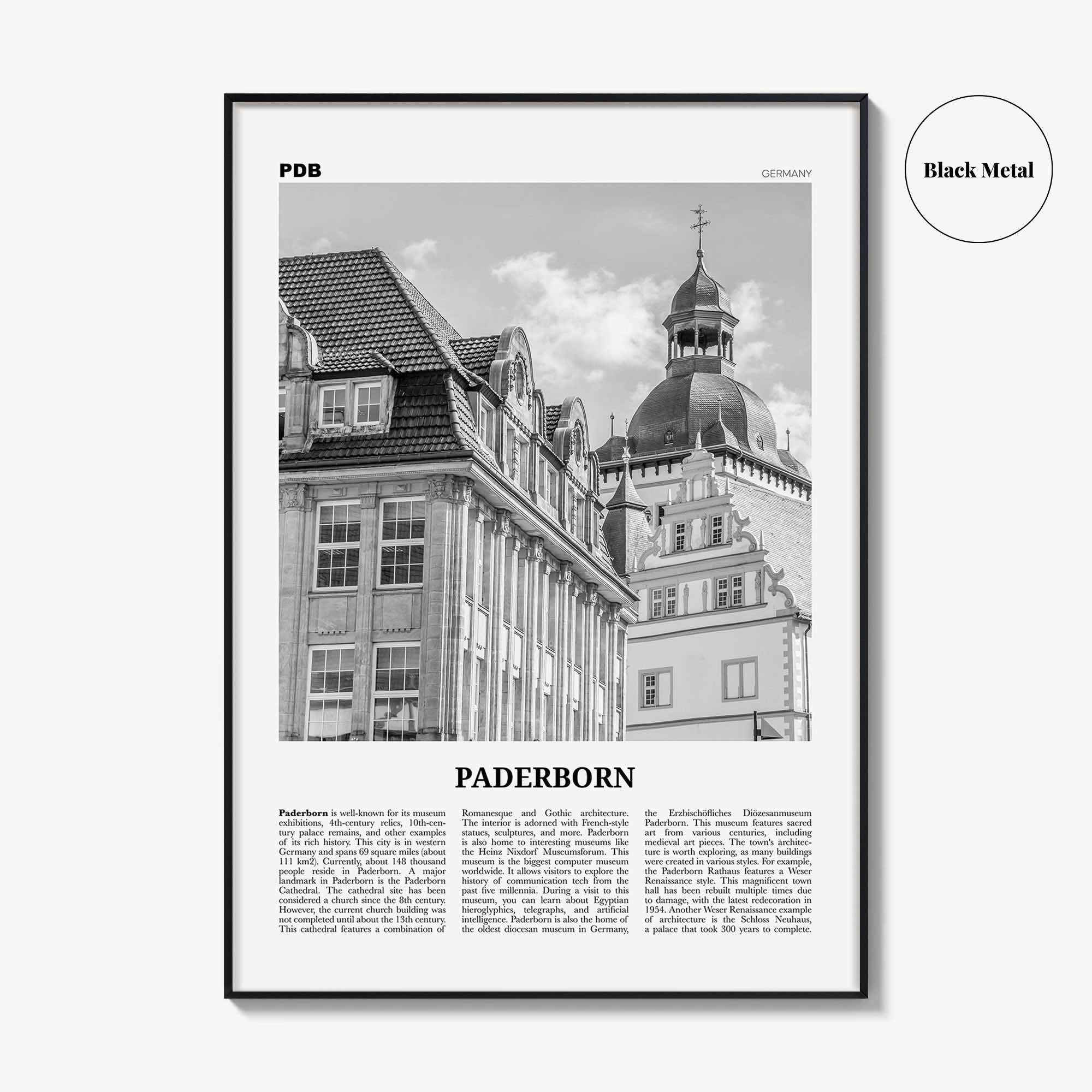 Paderborn Print Black and White, Paderborn Wall Art, Paderborn Poster, Paderborn Photo, Paderborn Wall Décor, Paderborn Map, Germany