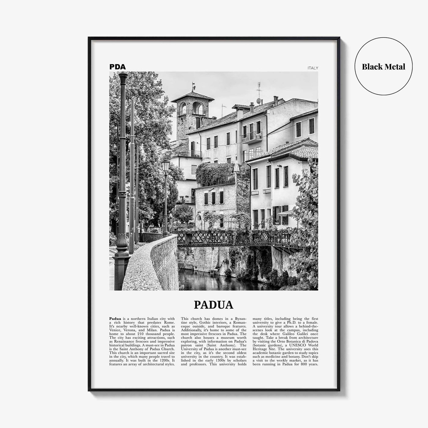 Padua Print Black and White, Padua Wall Art, Padua Poster, Padua Photo, Padua Wall Décor, Padua Map, Italy