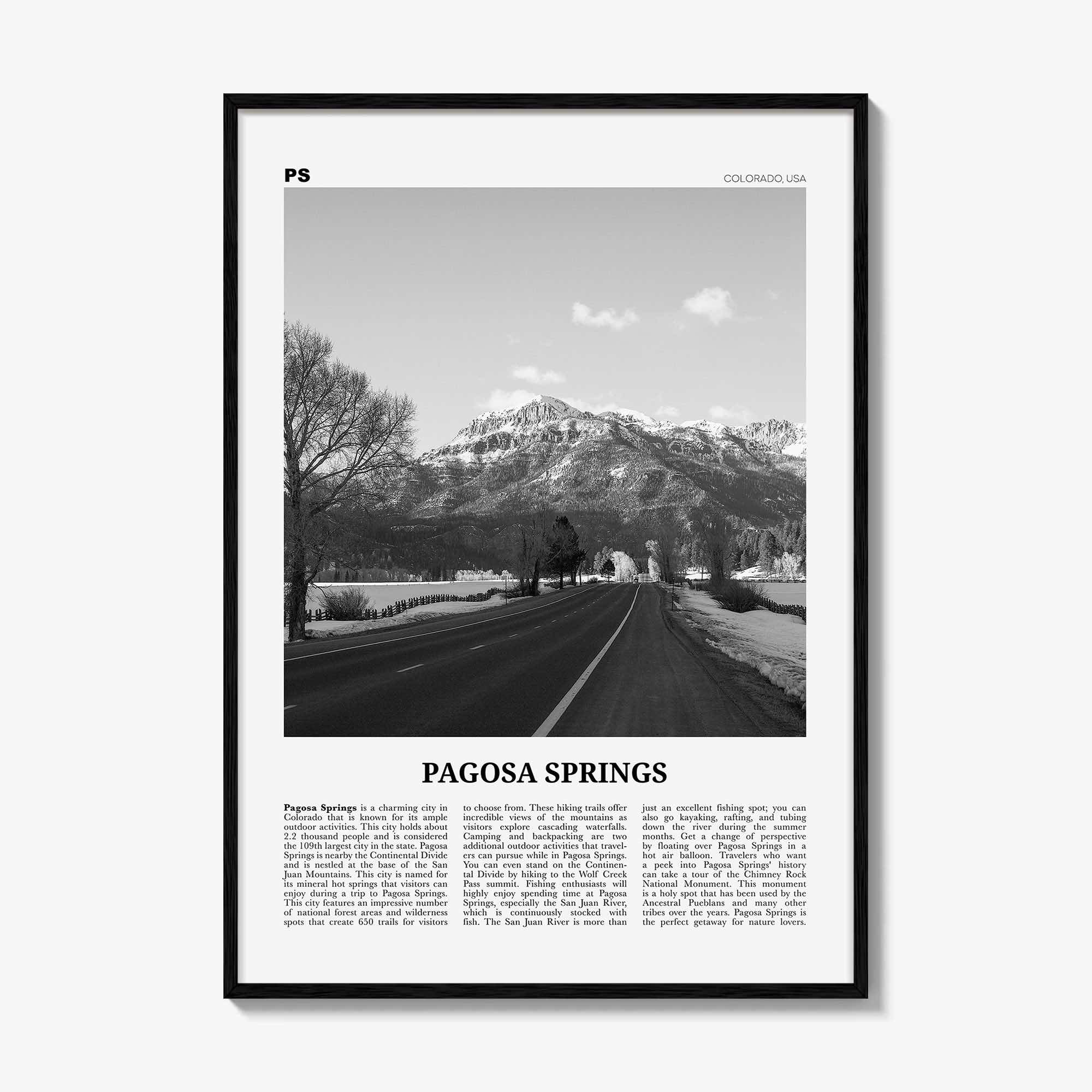 Pagosa Springs Print Black and White, Pagosa Springs Wall Art, Pagosa Springs Poster, Pagosa Springs Photo, Colorado, USA
