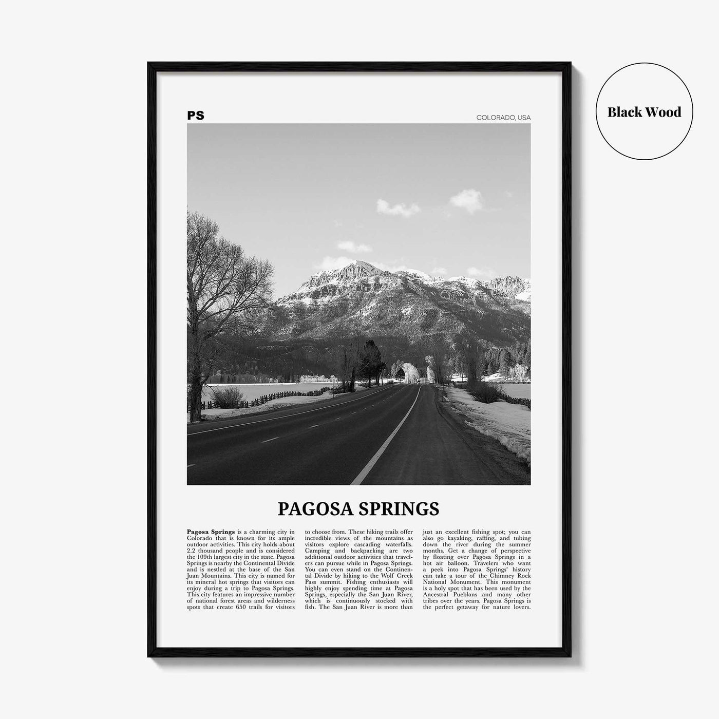 Pagosa Springs Print Black and White, Pagosa Springs Wall Art, Pagosa Springs Poster, Pagosa Springs Photo, Colorado, USA