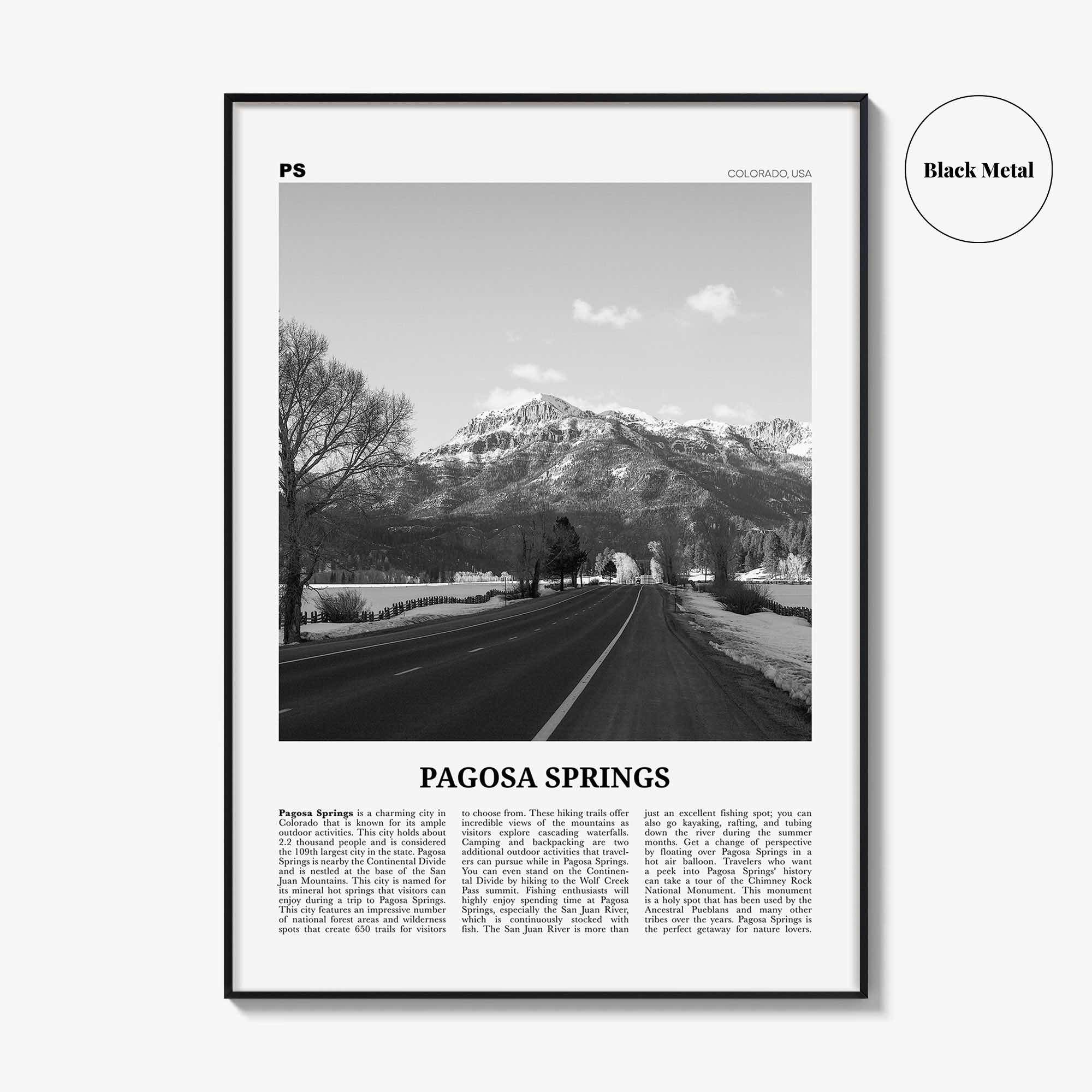 Pagosa Springs Print Black and White, Pagosa Springs Wall Art, Pagosa Springs Poster, Pagosa Springs Photo, Colorado, USA