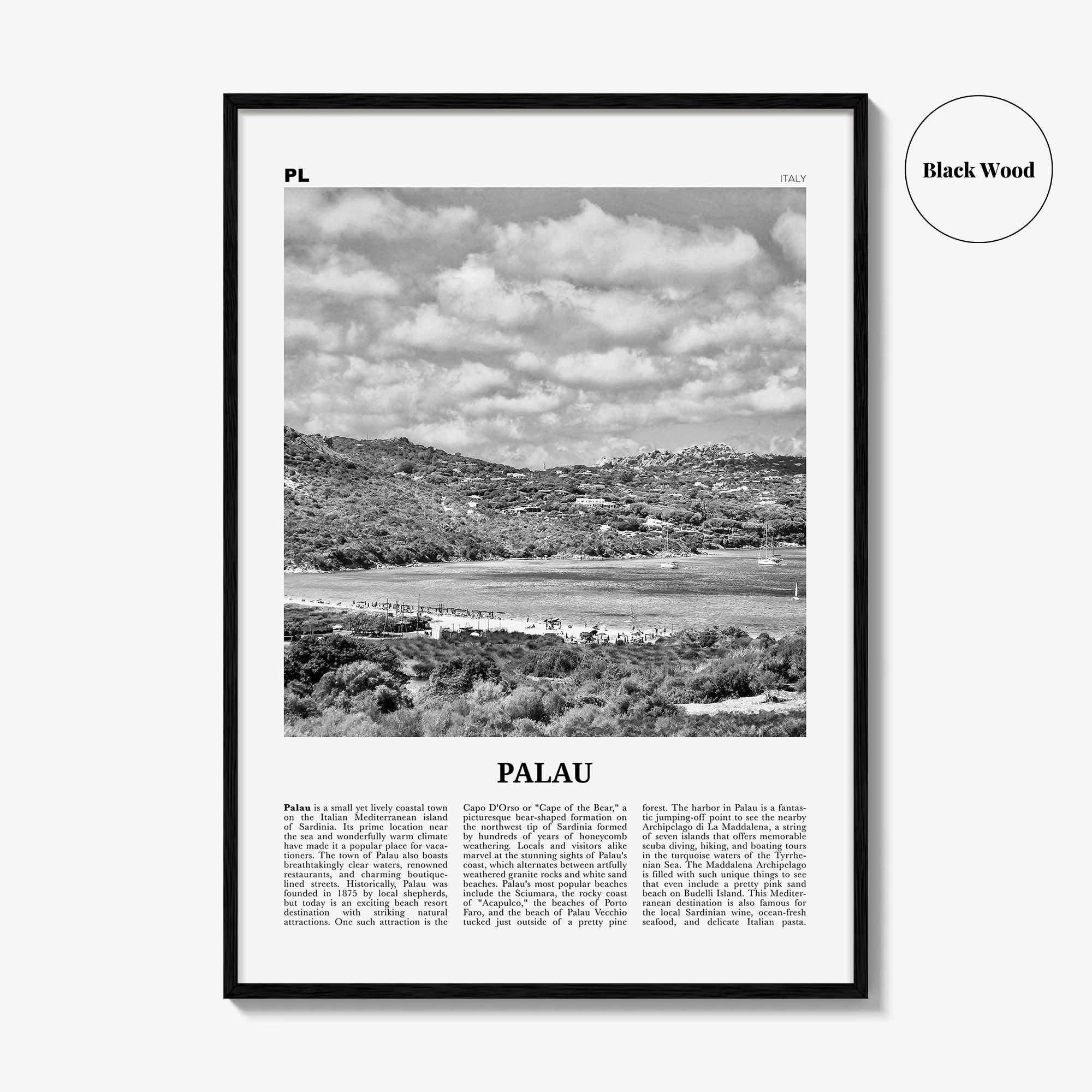Palau Print Black and White Italy, Palau Wall Art, Palau Poster, Palau Photo, Palau Wall Decor, Italy, Italia, Sardinia, Sassari