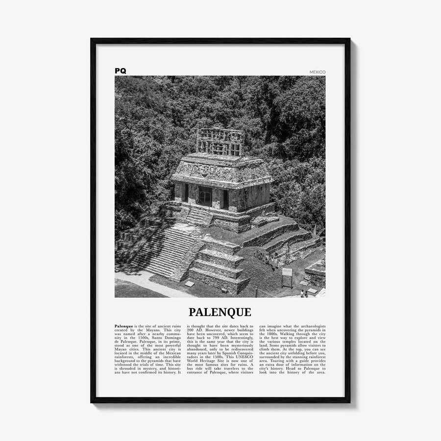 Palenque Print Black and White, Palenque Wall Art, Palenque Poster, Palenque Photo, Palenque Wall Décor, Palenque Map, Mexico