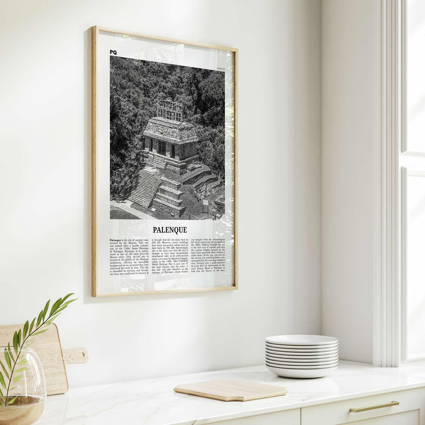 Palenque Print Black and White, Palenque Wall Art, Palenque Poster, Palenque Photo, Palenque Wall Décor, Palenque Map, Mexico