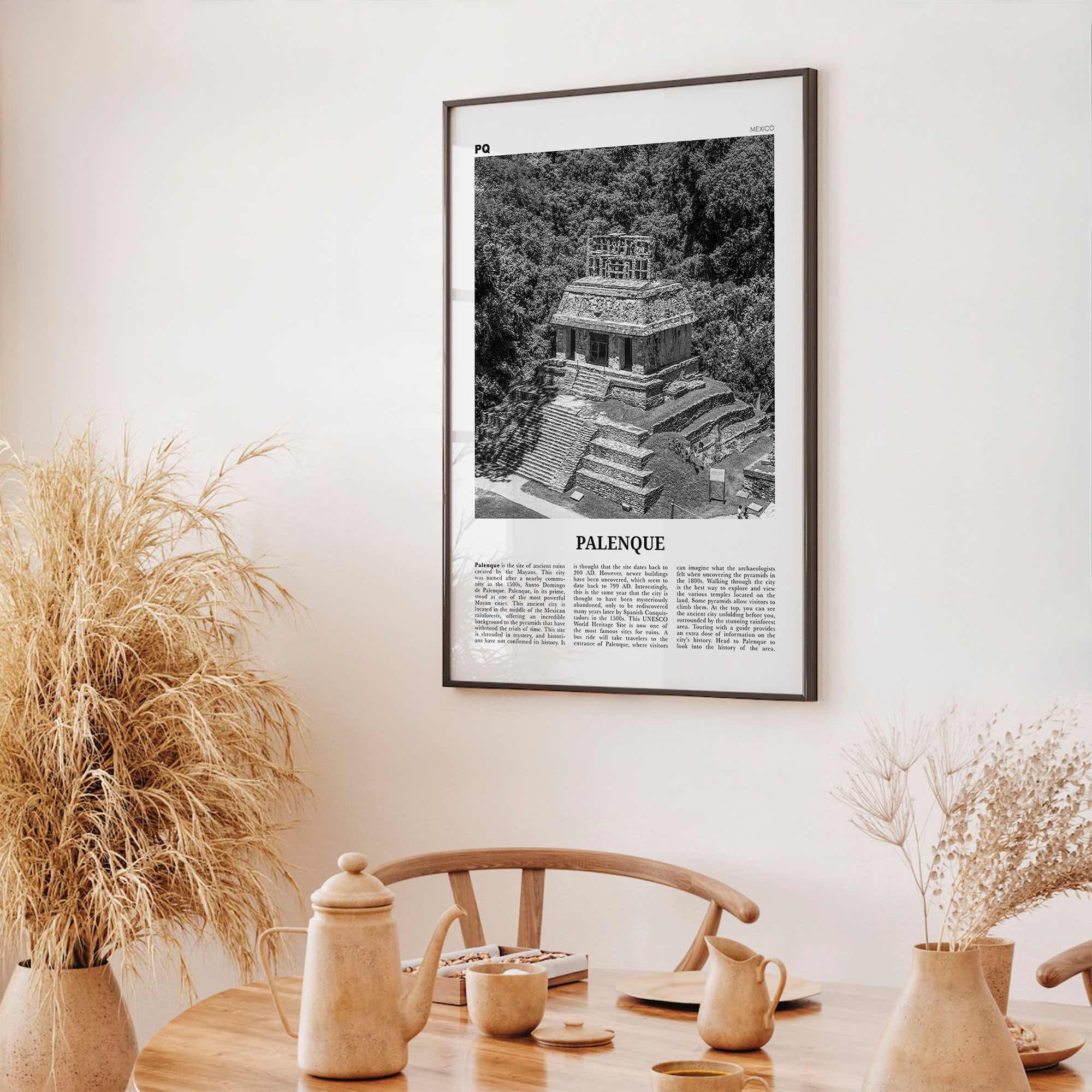 Palenque Print Black and White, Palenque Wall Art, Palenque Poster, Palenque Photo, Palenque Wall Décor, Palenque Map, Mexico