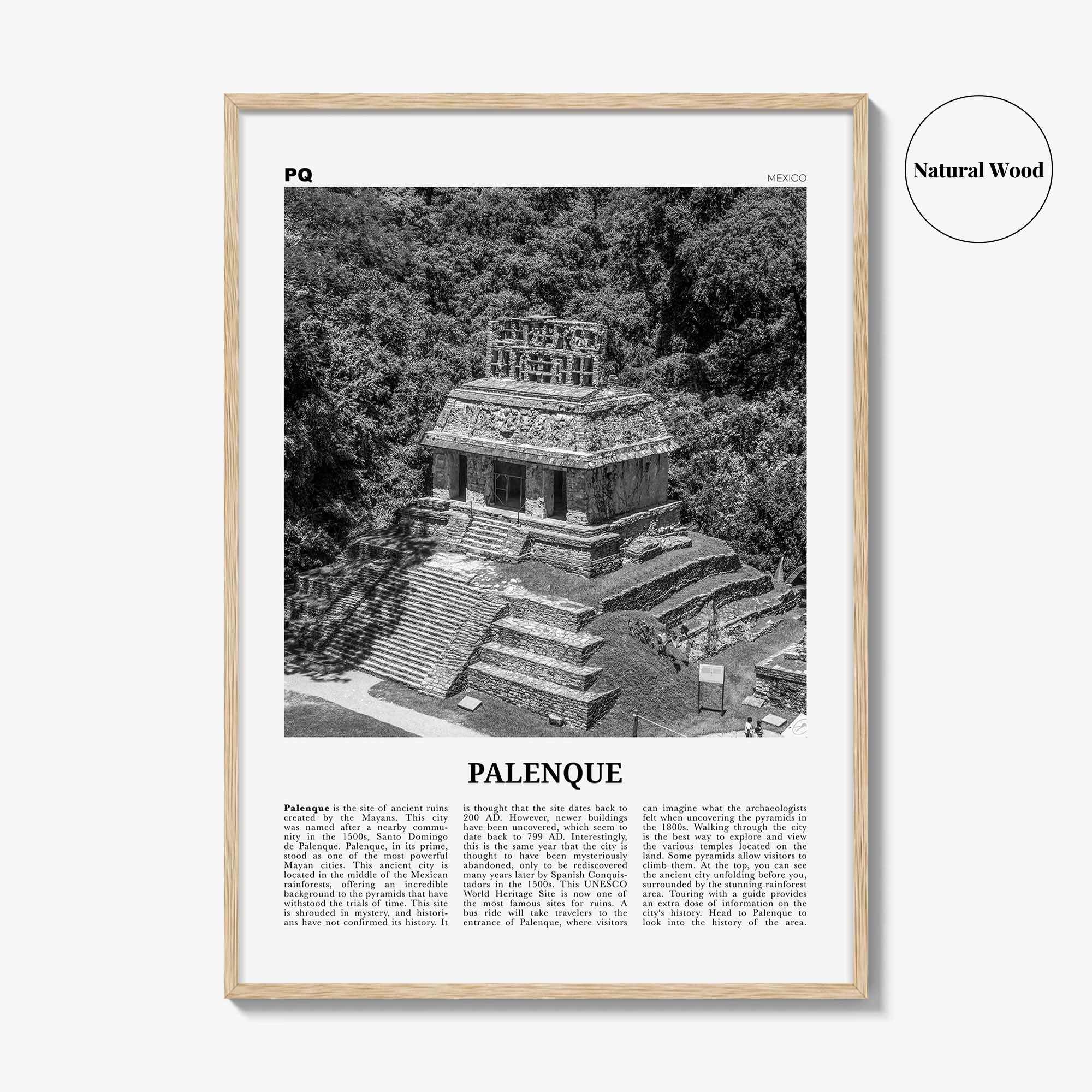Palenque Print Black and White, Palenque Wall Art, Palenque Poster, Palenque Photo, Palenque Wall Décor, Palenque Map, Mexico