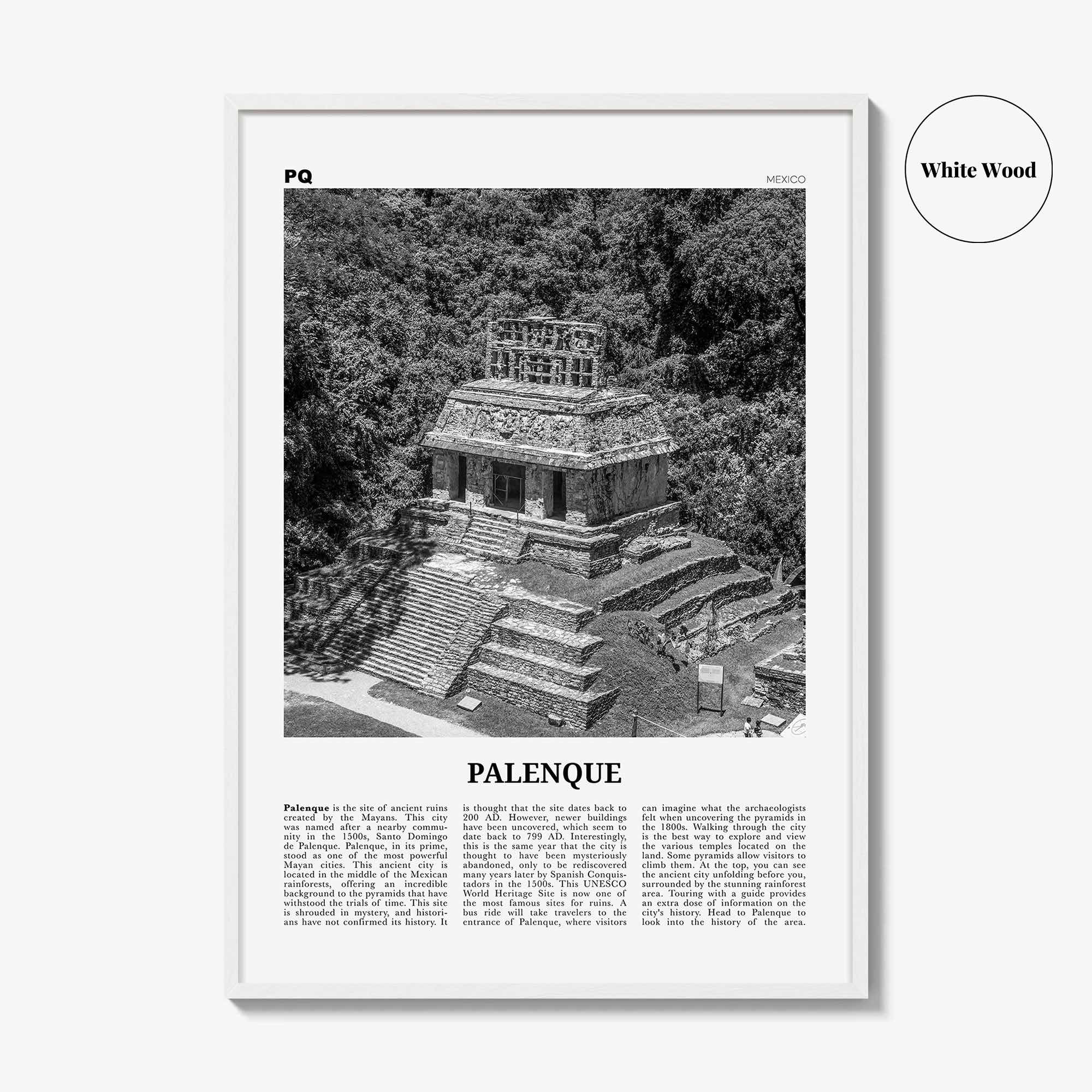 Palenque Print Black and White, Palenque Wall Art, Palenque Poster, Palenque Photo, Palenque Wall Décor, Palenque Map, Mexico