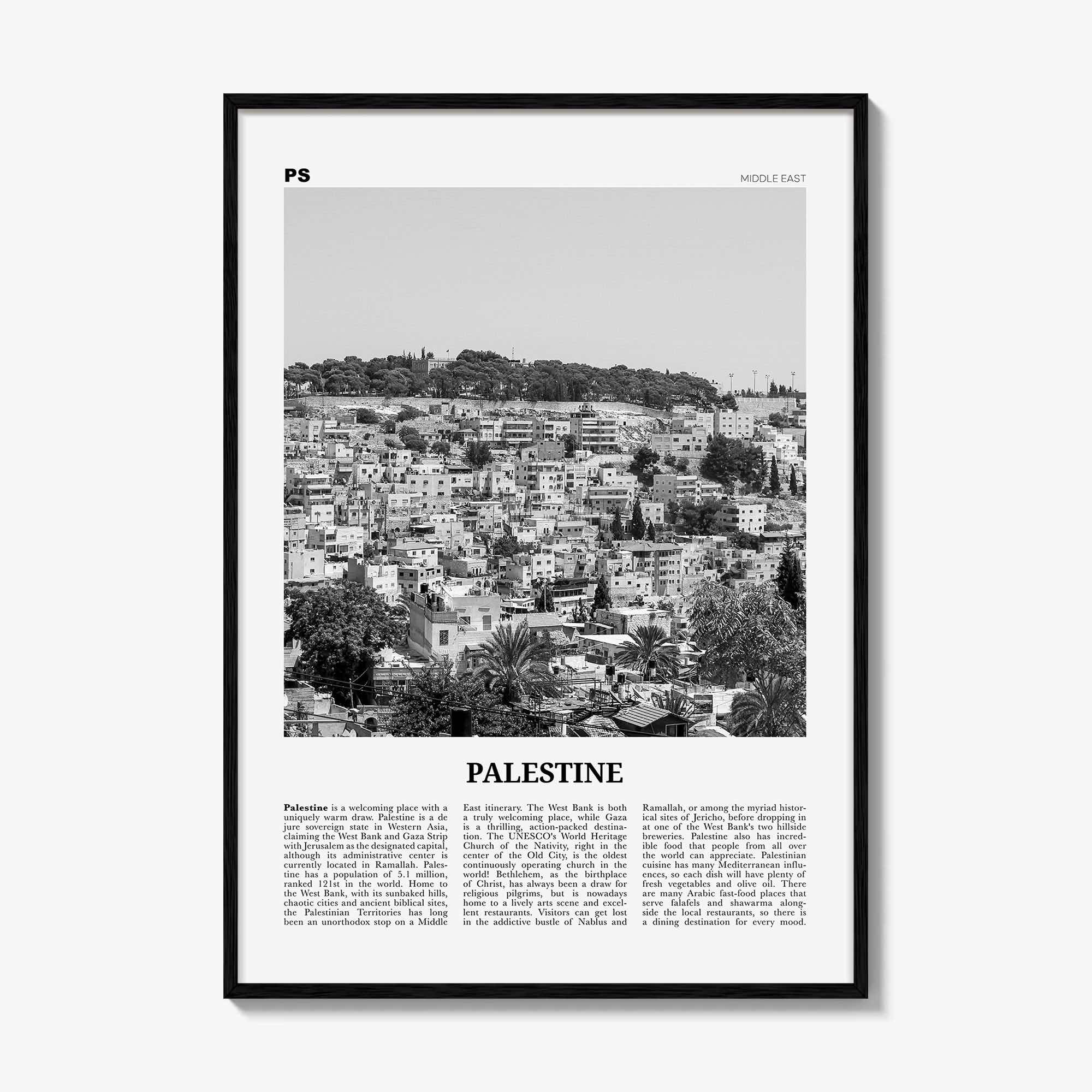Palestine Print Black and White No 1, Palestine Wall Art, Palestine Poster, Palestine Photo, دولة فلسطين Jerusalem, Gaza, Middle East