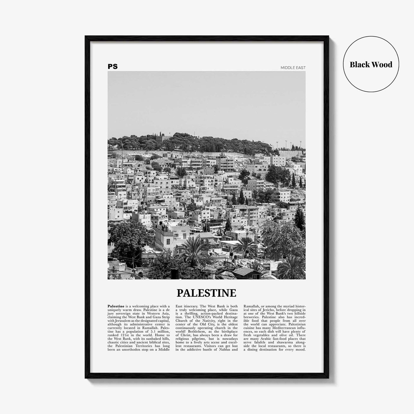 Palestine Print Black and White No 1, Palestine Wall Art, Palestine Poster, Palestine Photo, دولة فلسطين Jerusalem, Gaza, Middle East