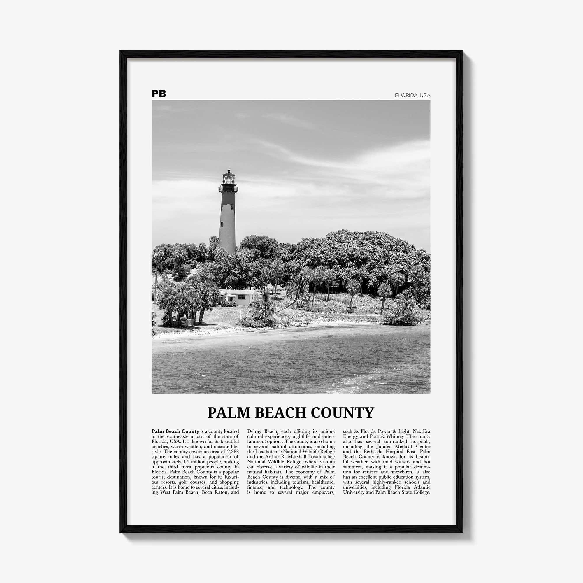 Palm Beach County Print Black and White, Palm Beach Wall Art, Palm Beach Poster, Palm Beach Photo, Palm Beach Wall Décor, Palm Beach Map