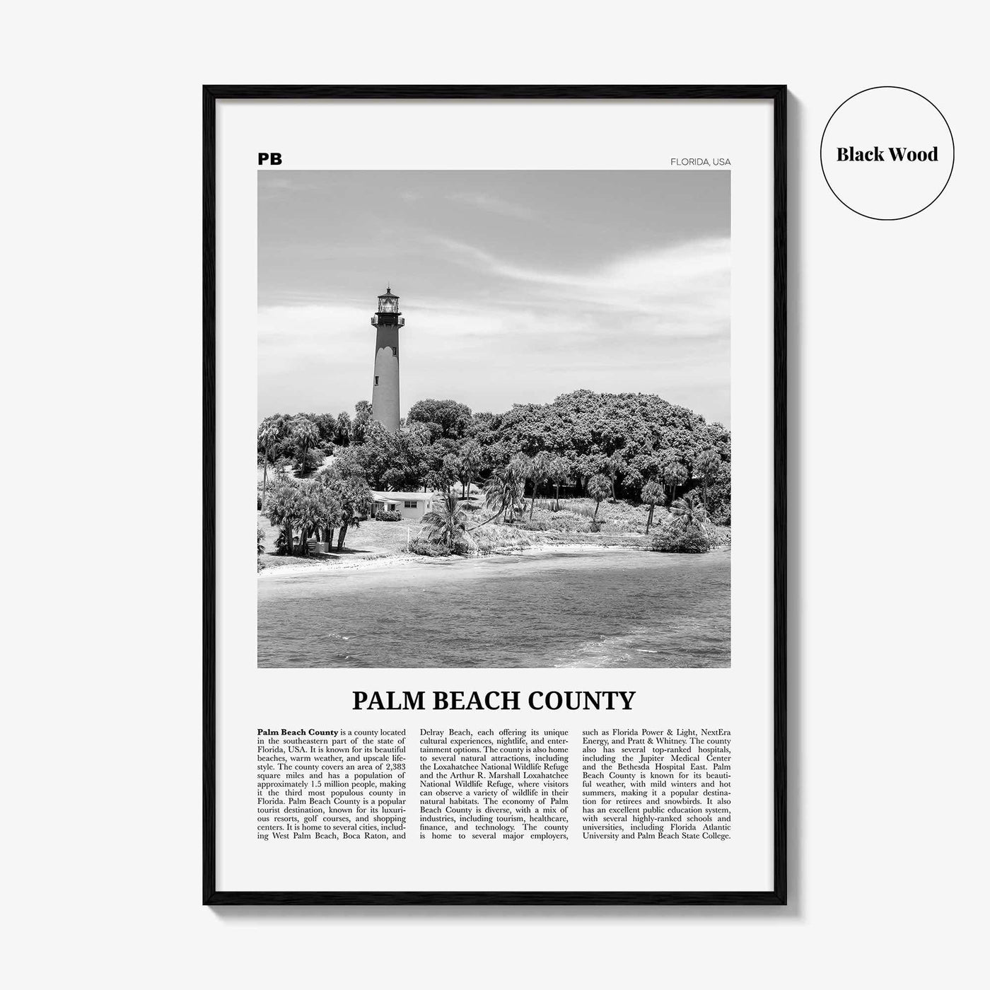 Palm Beach County Print Black and White, Palm Beach Wall Art, Palm Beach Poster, Palm Beach Photo, Palm Beach Wall Décor, Palm Beach Map