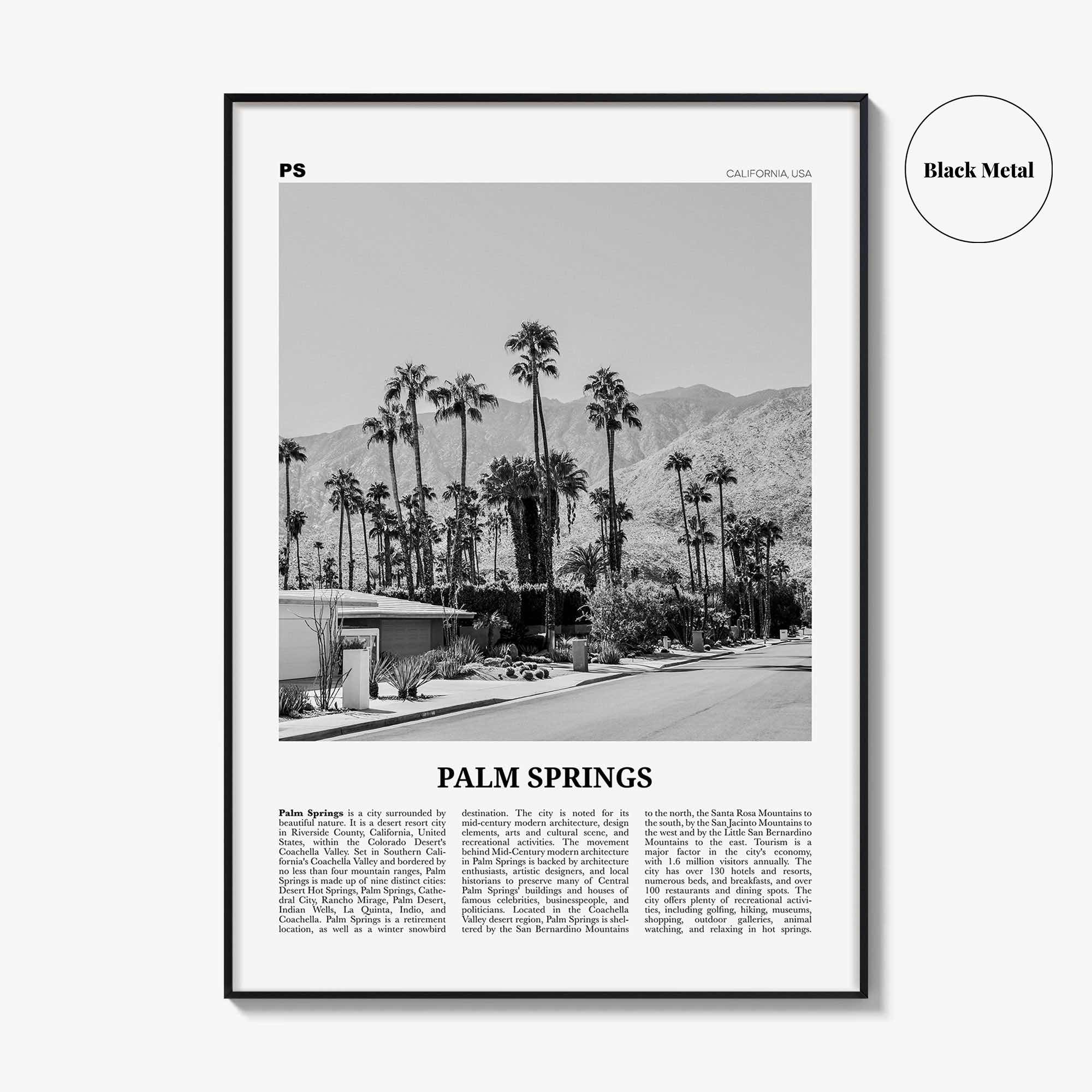 Palm Springs Print Black and White No 1, Palm Springs Wall Art, Palm Springs Poster, Palm Springs, California, USA, United States