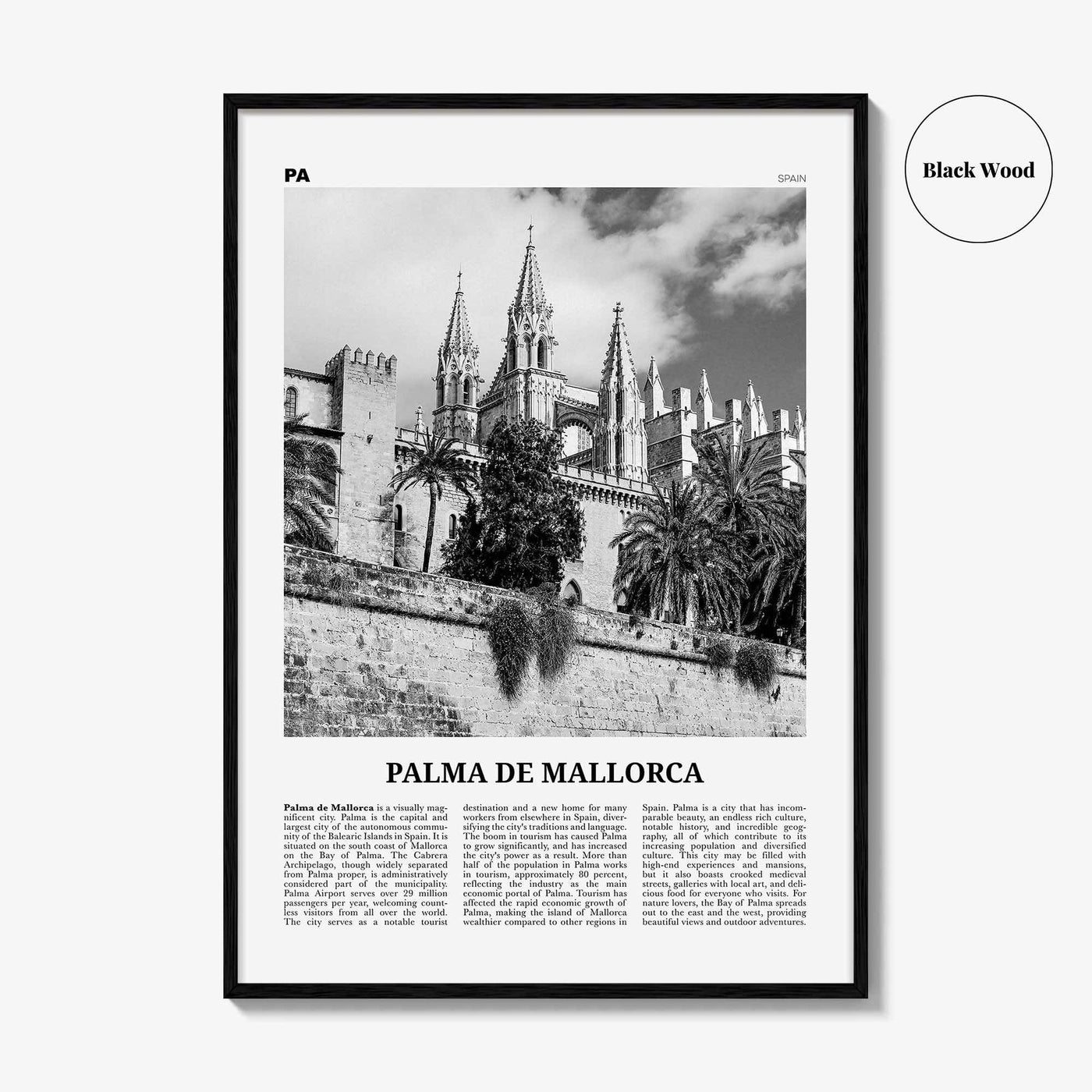 Palma de Mallorca Print Black and White No 2, Palma de Mallorca Print, Palma Wall Art, Palma Poster, Palma Photo, Spain, Majorca España