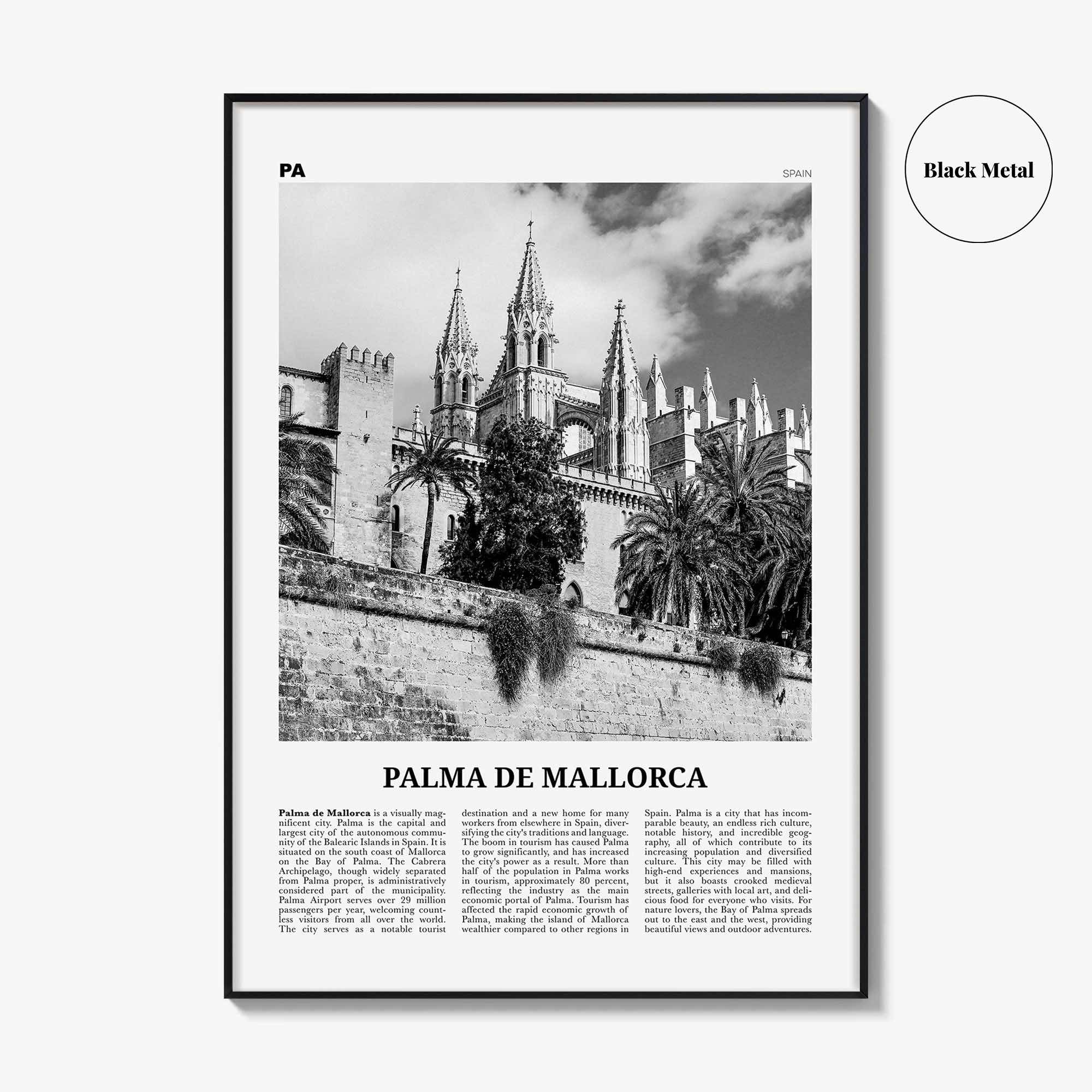 Palma de Mallorca Print Black and White No 2, Palma de Mallorca Print, Palma Wall Art, Palma Poster, Palma Photo, Spain, Majorca España
