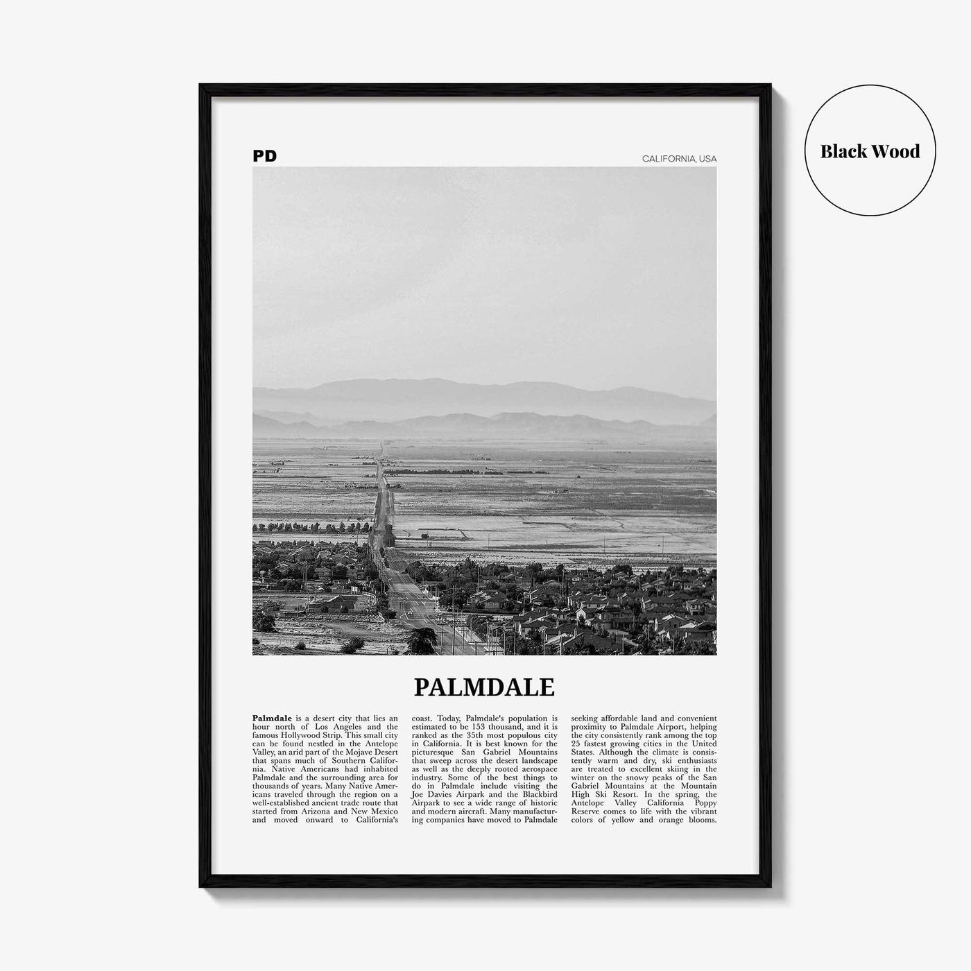 Palmdale Print Black and White, Palmdale Wall Art, Palmdale Poster, Palmdale Photo, Palmdale Wall Decor, California, USA, United States
