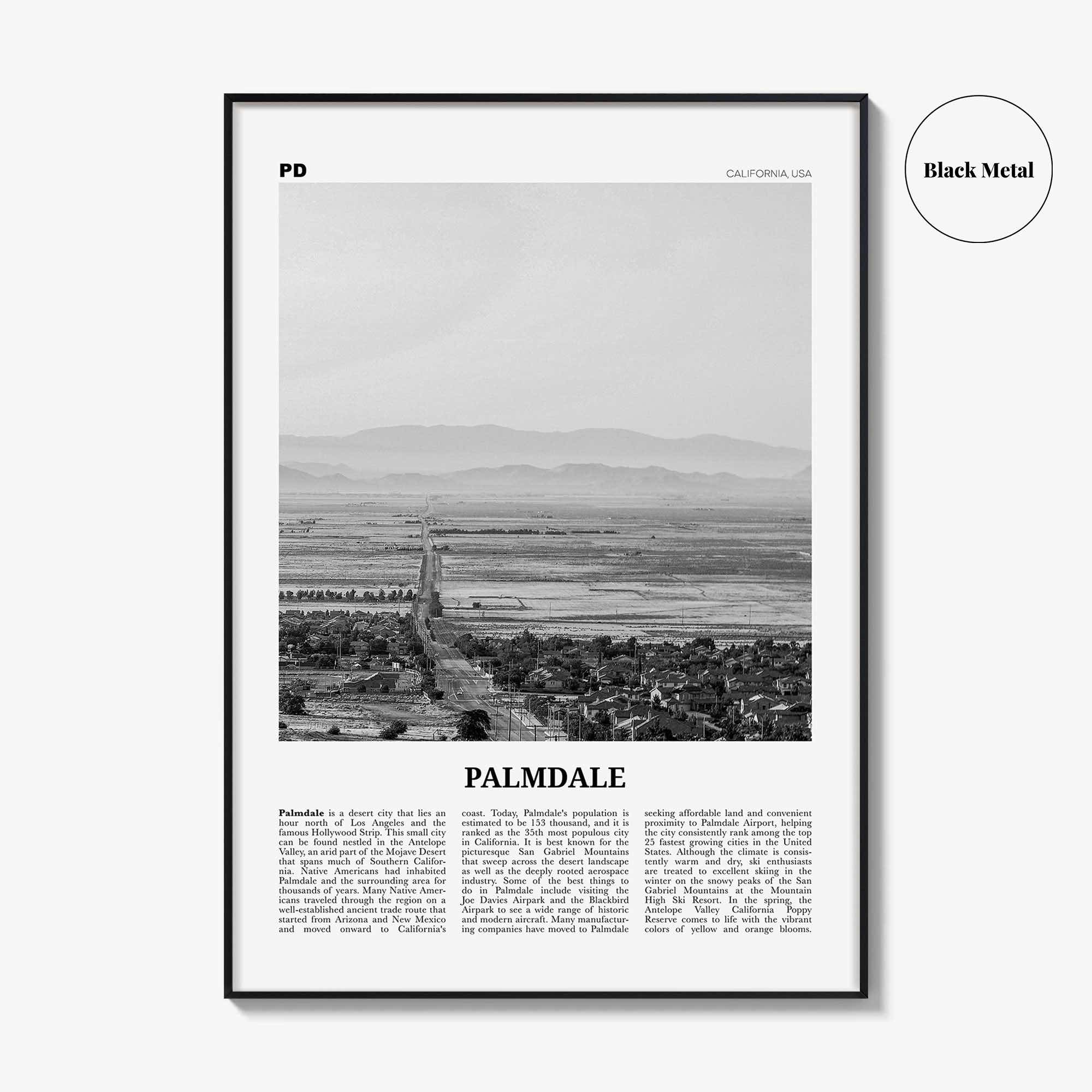 Palmdale Print Black and White, Palmdale Wall Art, Palmdale Poster, Palmdale Photo, Palmdale Wall Decor, California, USA, United States