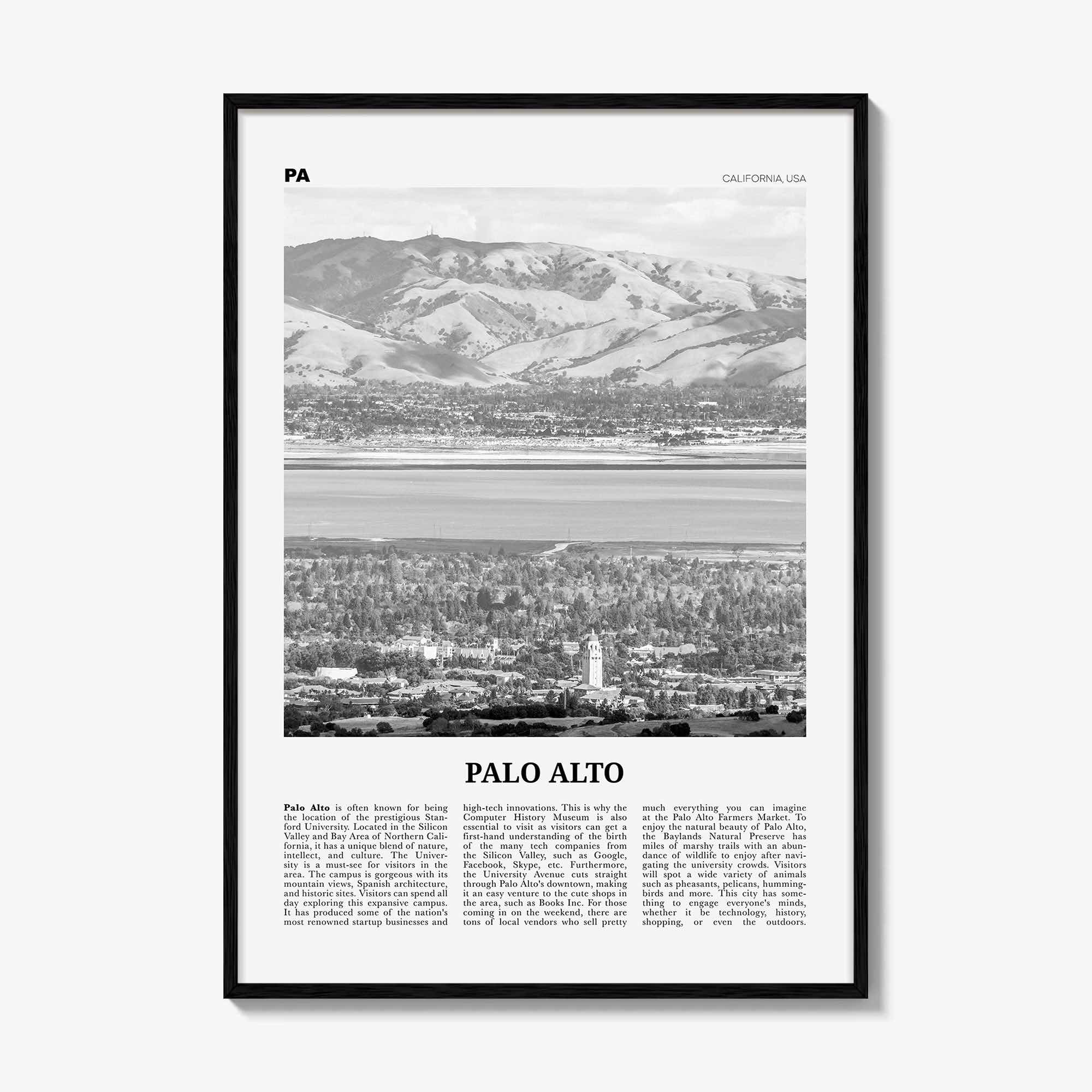 Palo Alto Print Black and White, Palo Alto Wall Art, Palo Alto Poster, Palo Alto Photo, Palo Alto Wall Décor, California, USA, United States