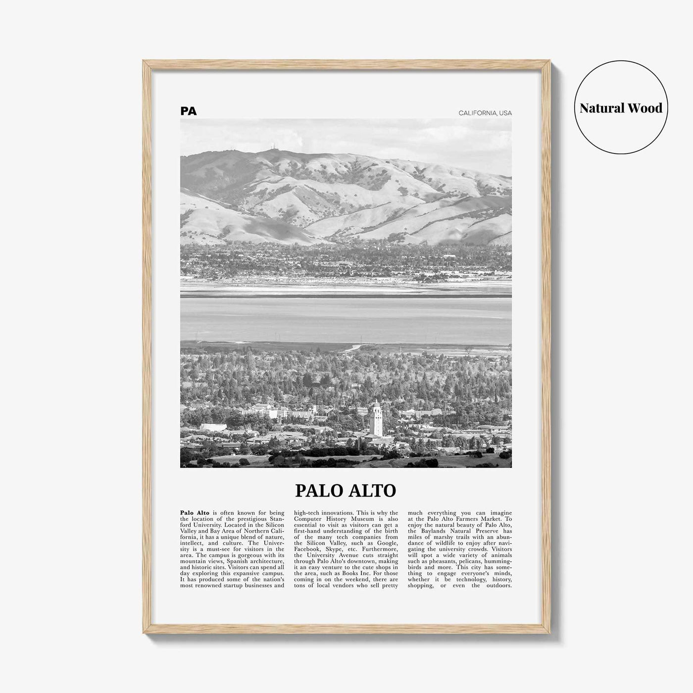Palo Alto Print Black and White, Palo Alto Wall Art, Palo Alto Poster, Palo Alto Photo, Palo Alto Wall Décor, California, USA, United States