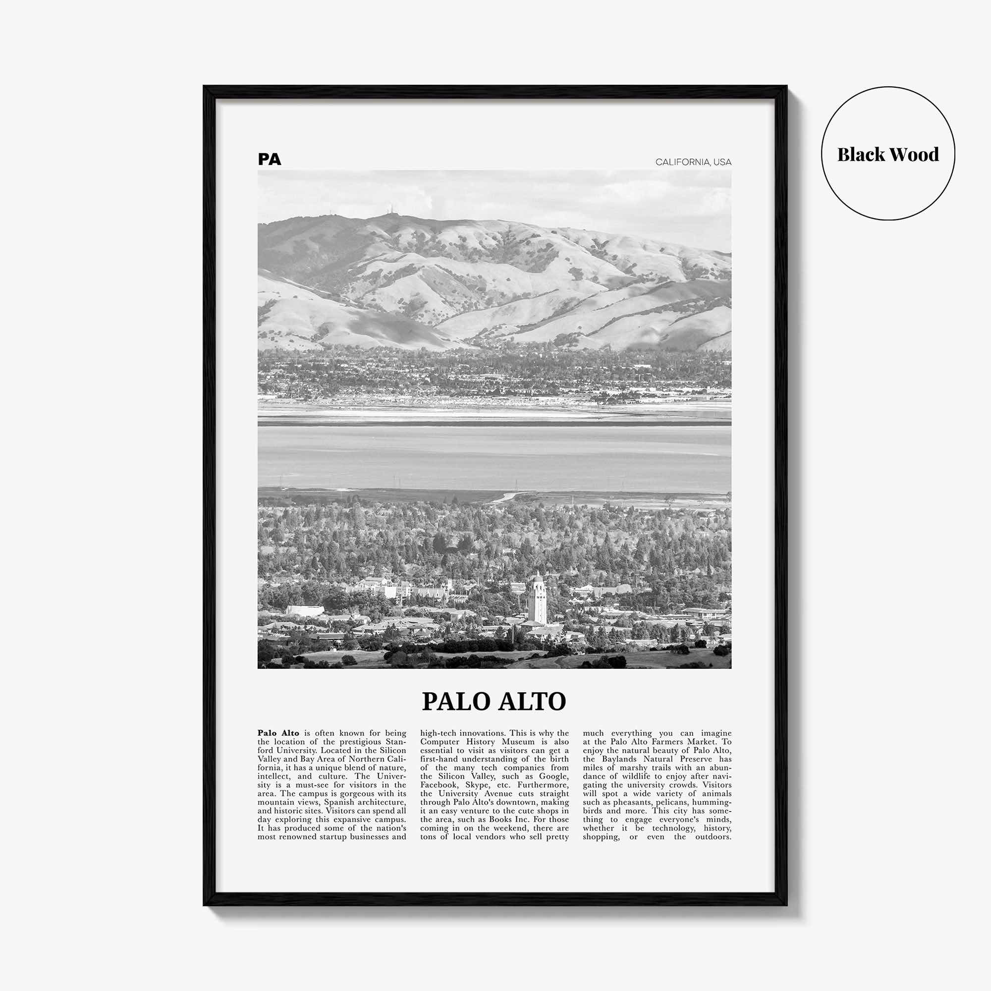 Palo Alto Print Black and White, Palo Alto Wall Art, Palo Alto Poster, Palo Alto Photo, Palo Alto Wall Décor, California, USA, United States