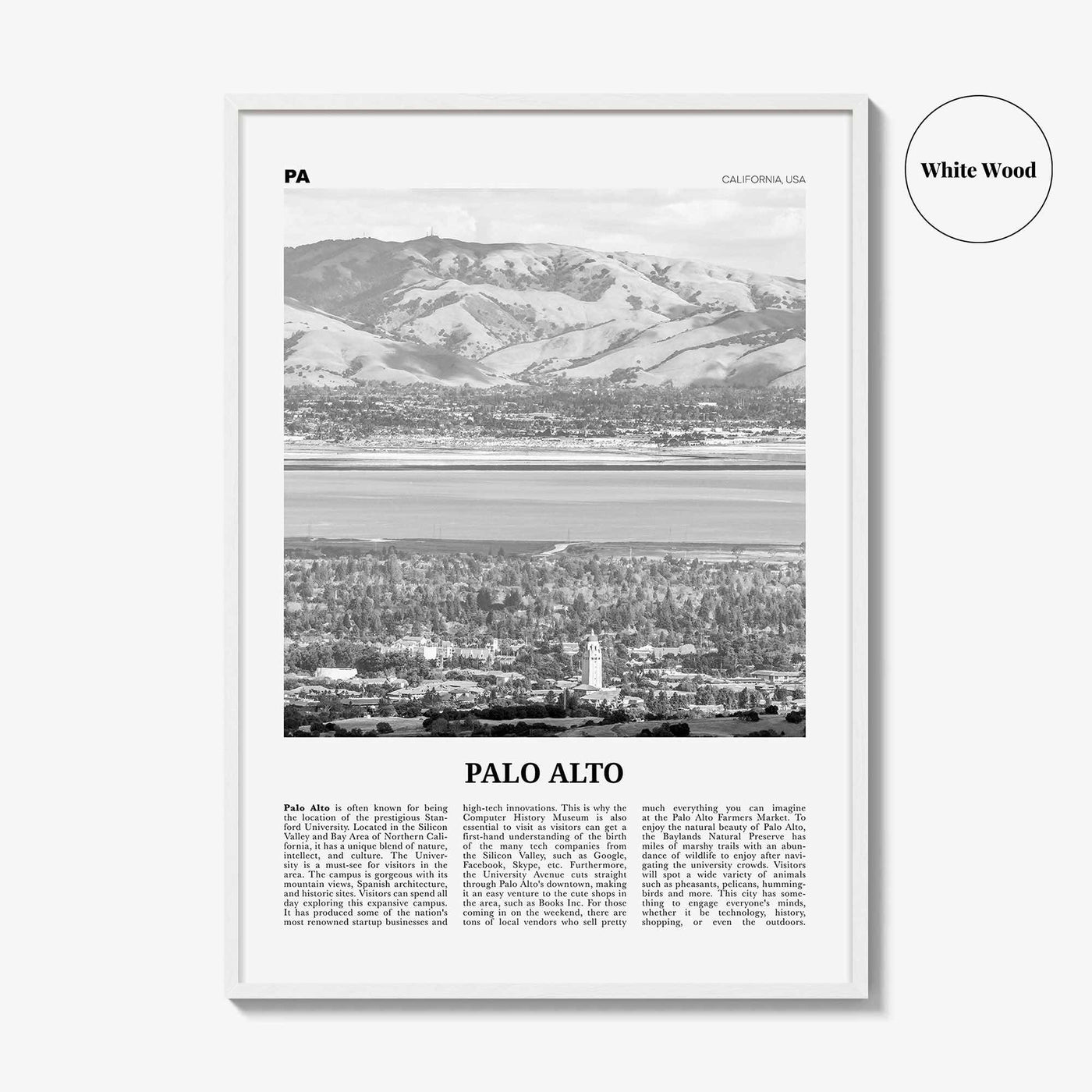 Palo Alto Print Black and White, Palo Alto Wall Art, Palo Alto Poster, Palo Alto Photo, Palo Alto Wall Décor, California, USA, United States