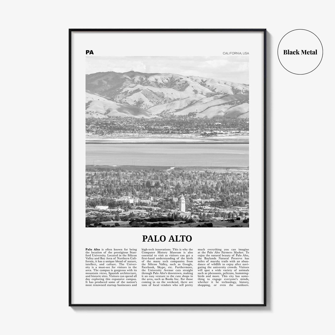 Palo Alto Print Black and White, Palo Alto Wall Art, Palo Alto Poster, Palo Alto Photo, Palo Alto Wall Décor, California, USA, United States