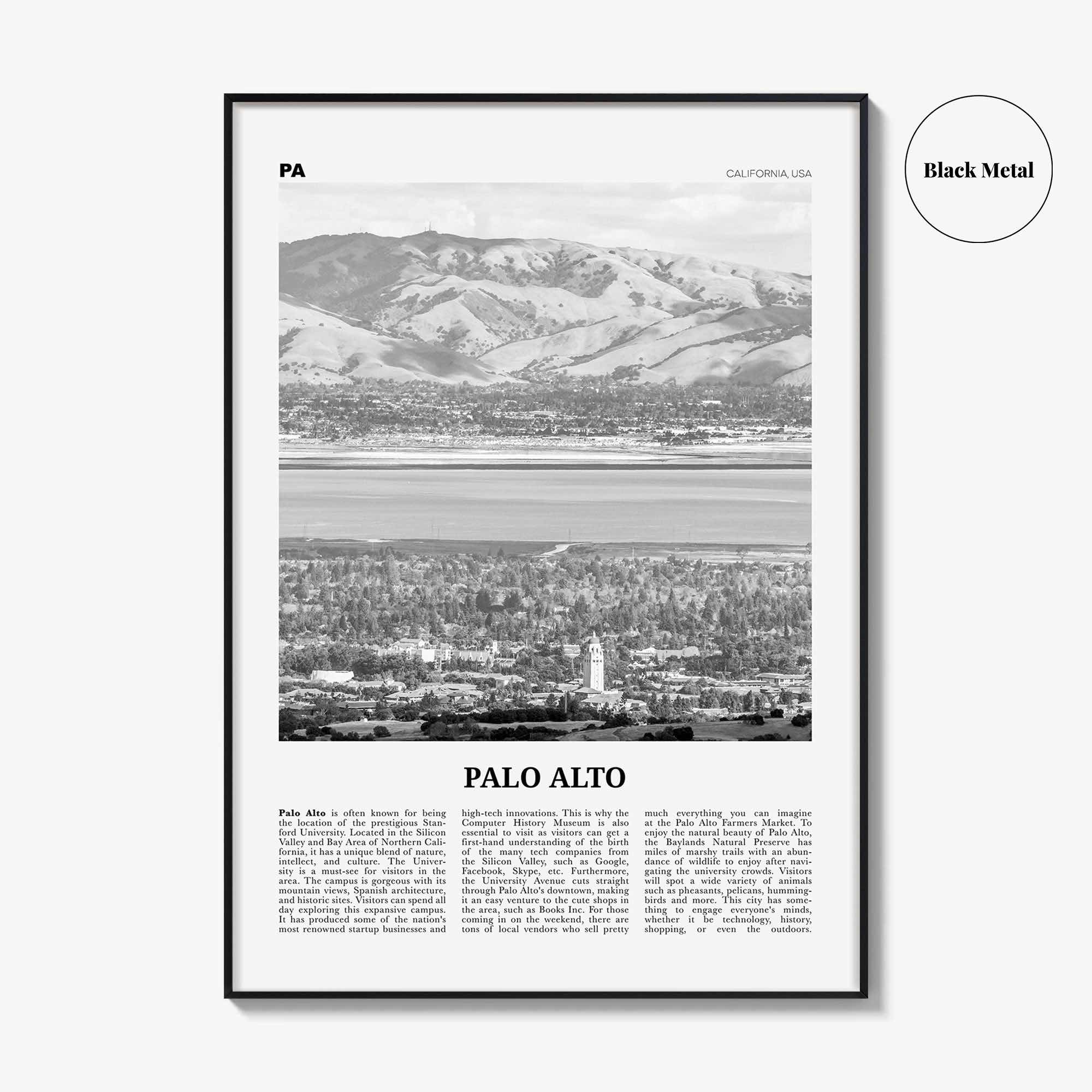 Palo Alto Print Black and White, Palo Alto Wall Art, Palo Alto Poster, Palo Alto Photo, Palo Alto Wall Décor, California, USA, United States