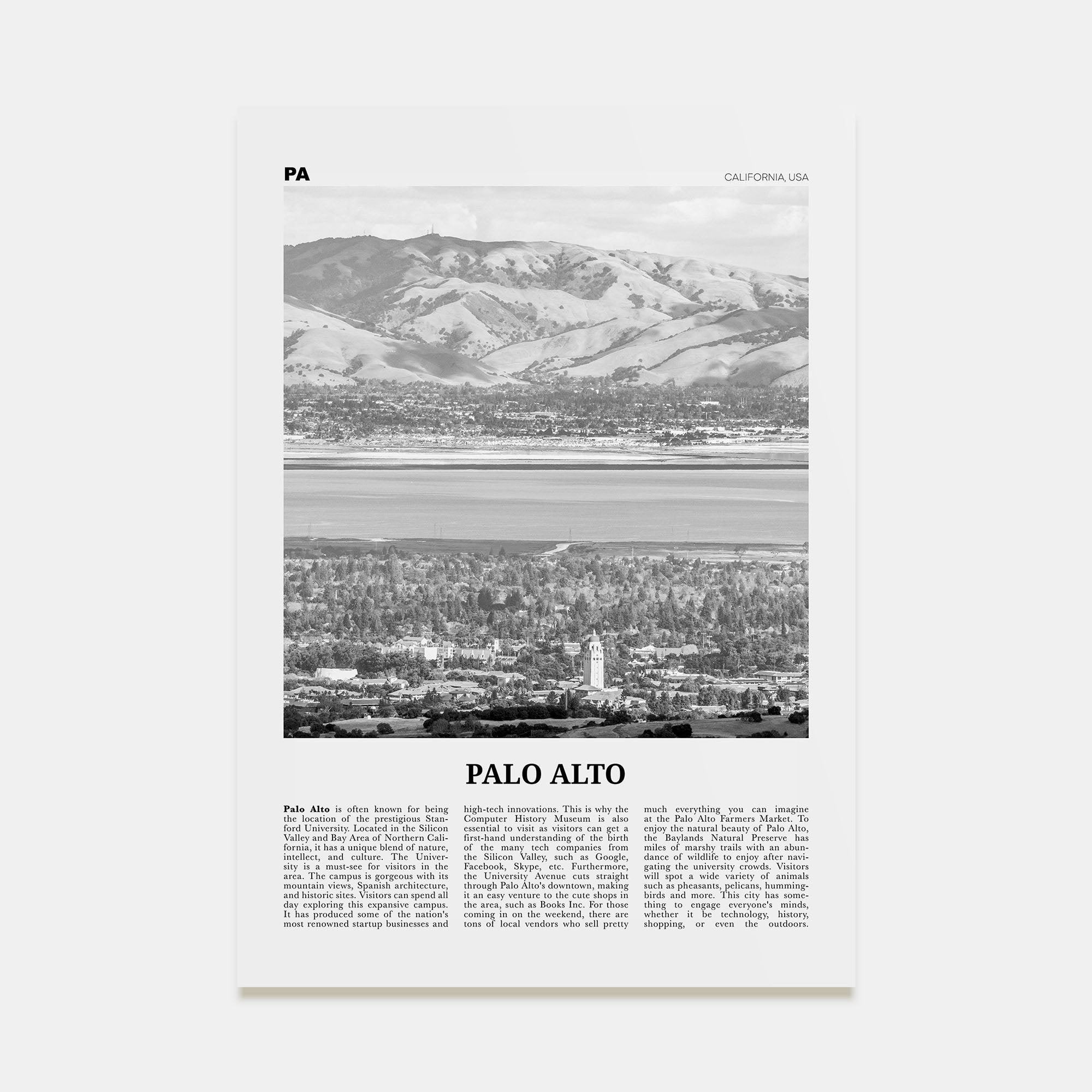 Palo Alto Travel B&W Poster