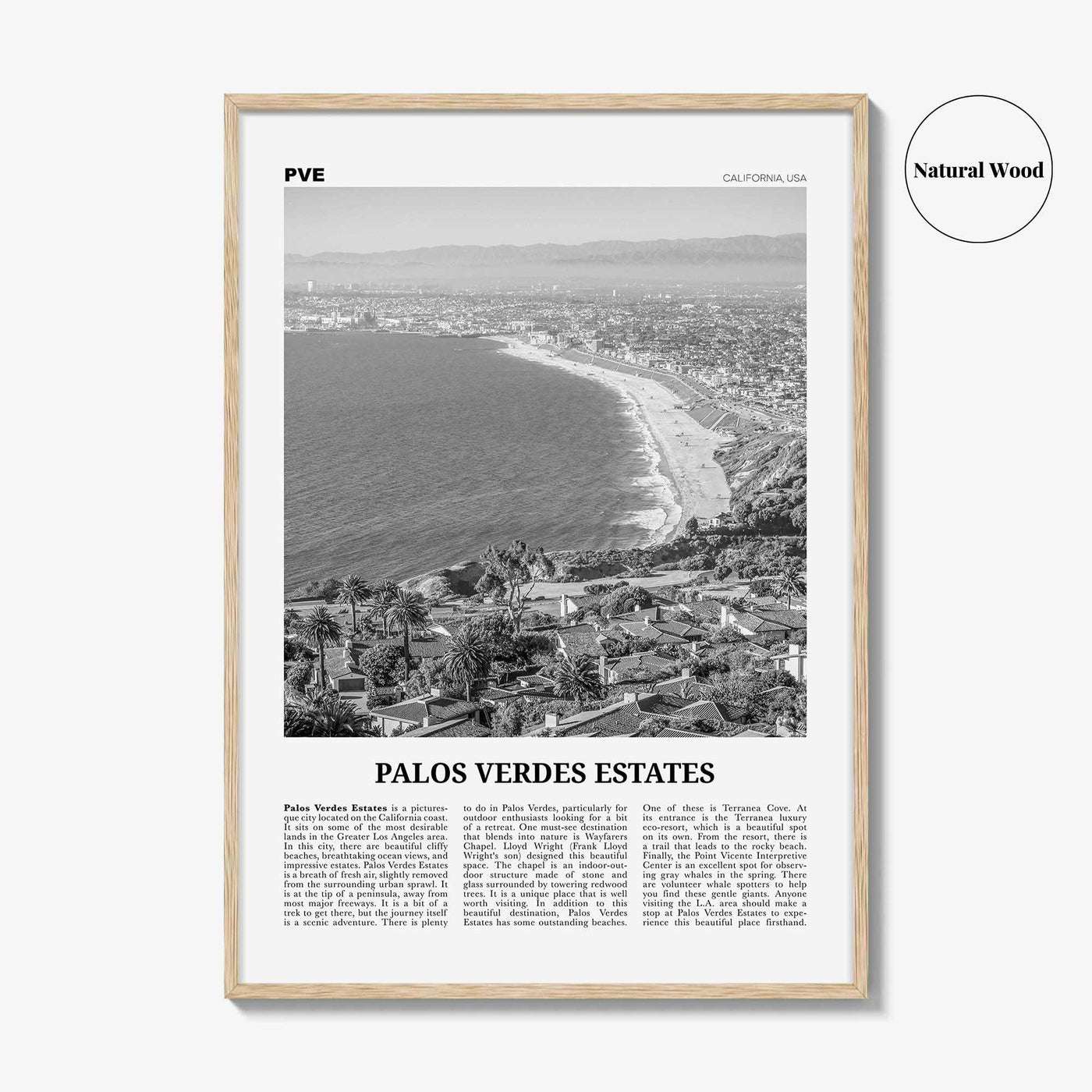 Palos Verdes Estates Print Black and White, Palos Verdes Estates Wall Art, Palos Verdes Estates Photo, California, USA, United States