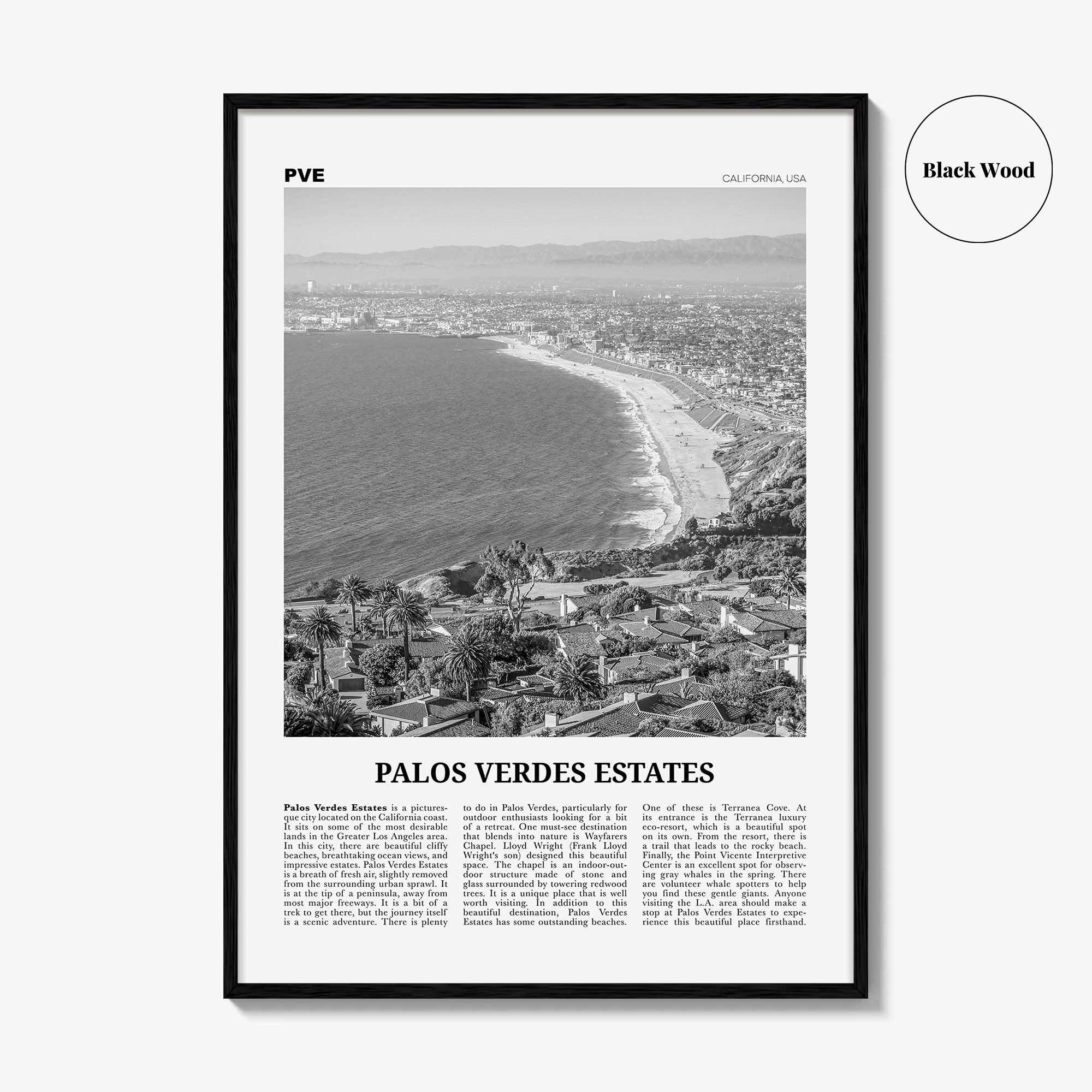 Palos Verdes Estates Print Black and White, Palos Verdes Estates Wall Art, Palos Verdes Estates Photo, California, USA, United States