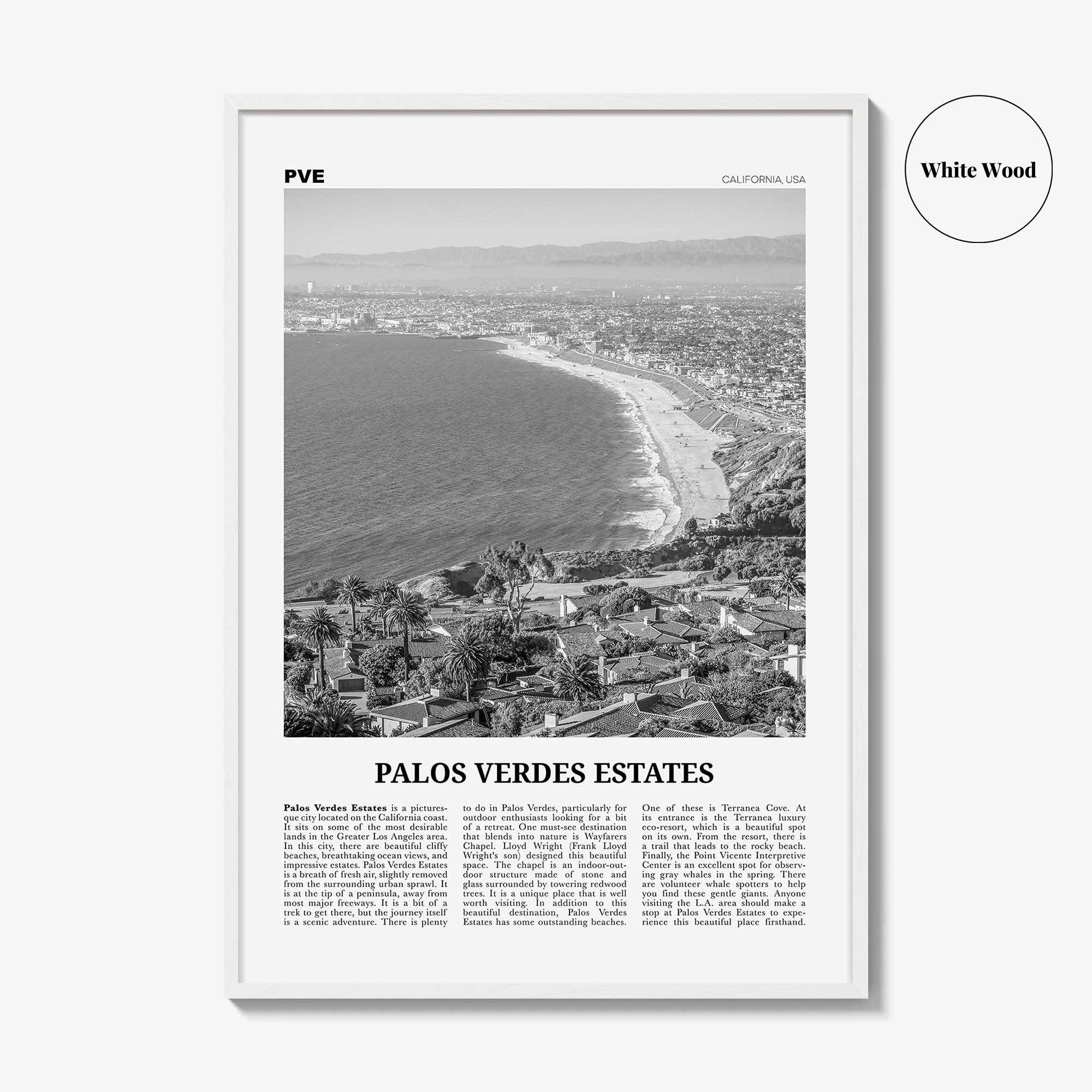Palos Verdes Estates Print Black and White, Palos Verdes Estates Wall Art, Palos Verdes Estates Photo, California, USA, United States