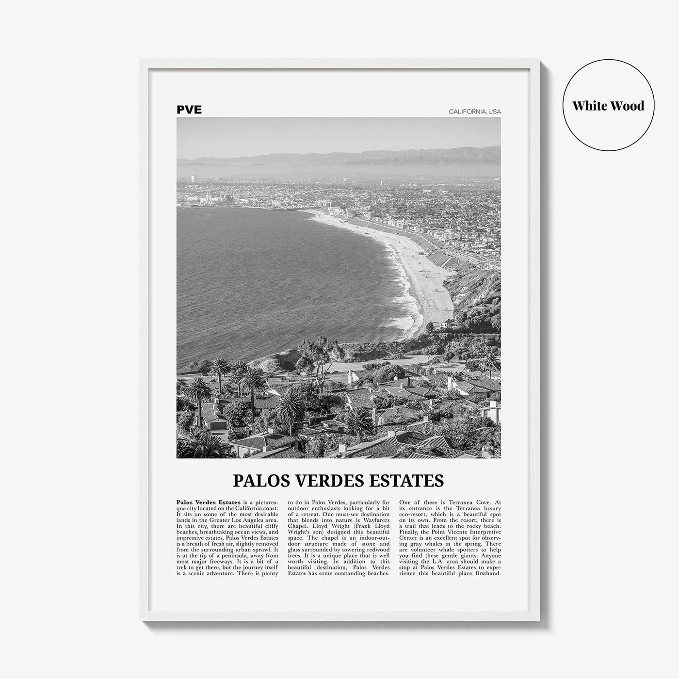 Palos Verdes Estates Print Black and White, Palos Verdes Estates Wall Art, Palos Verdes Estates Photo, California, USA, United States