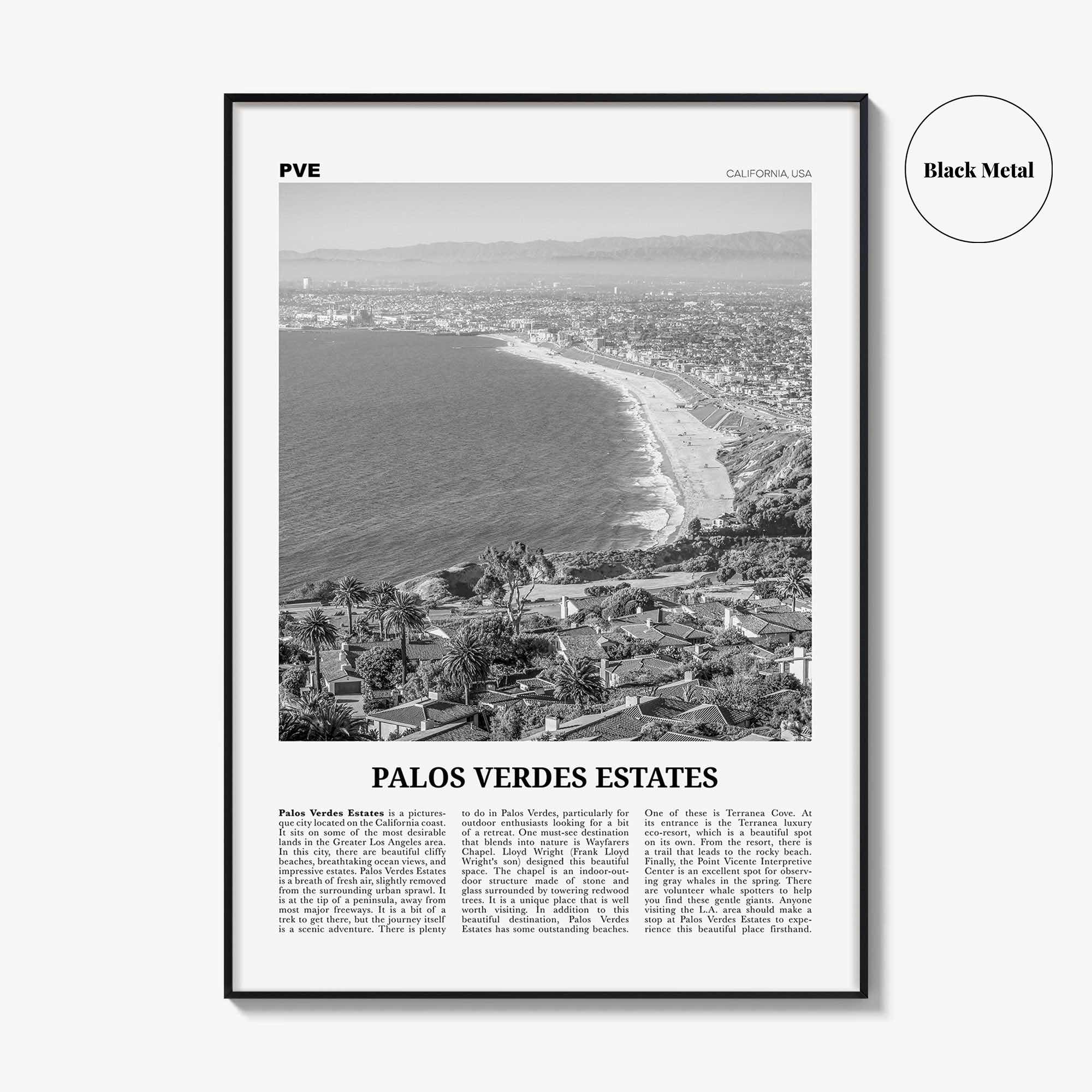 Palos Verdes Estates Print Black and White, Palos Verdes Estates Wall Art, Palos Verdes Estates Photo, California, USA, United States