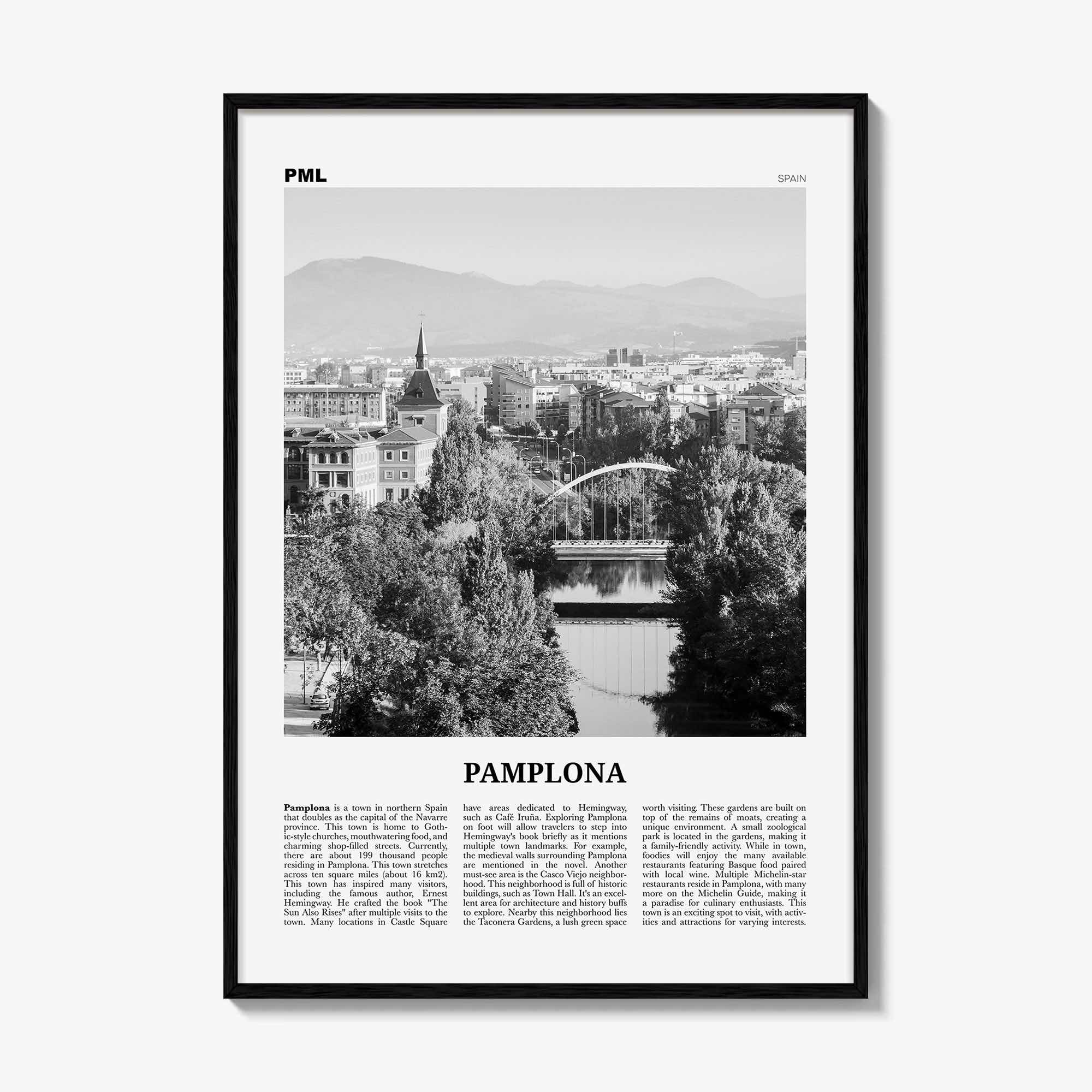 Pamplona Print Black and White, Pamplona Wall Art, Pamplona Poster, Pamplona Photo, Pamplona Wall Décor, Pamplona Map, Spain